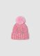 Pink rib-knit hat with pompom_0