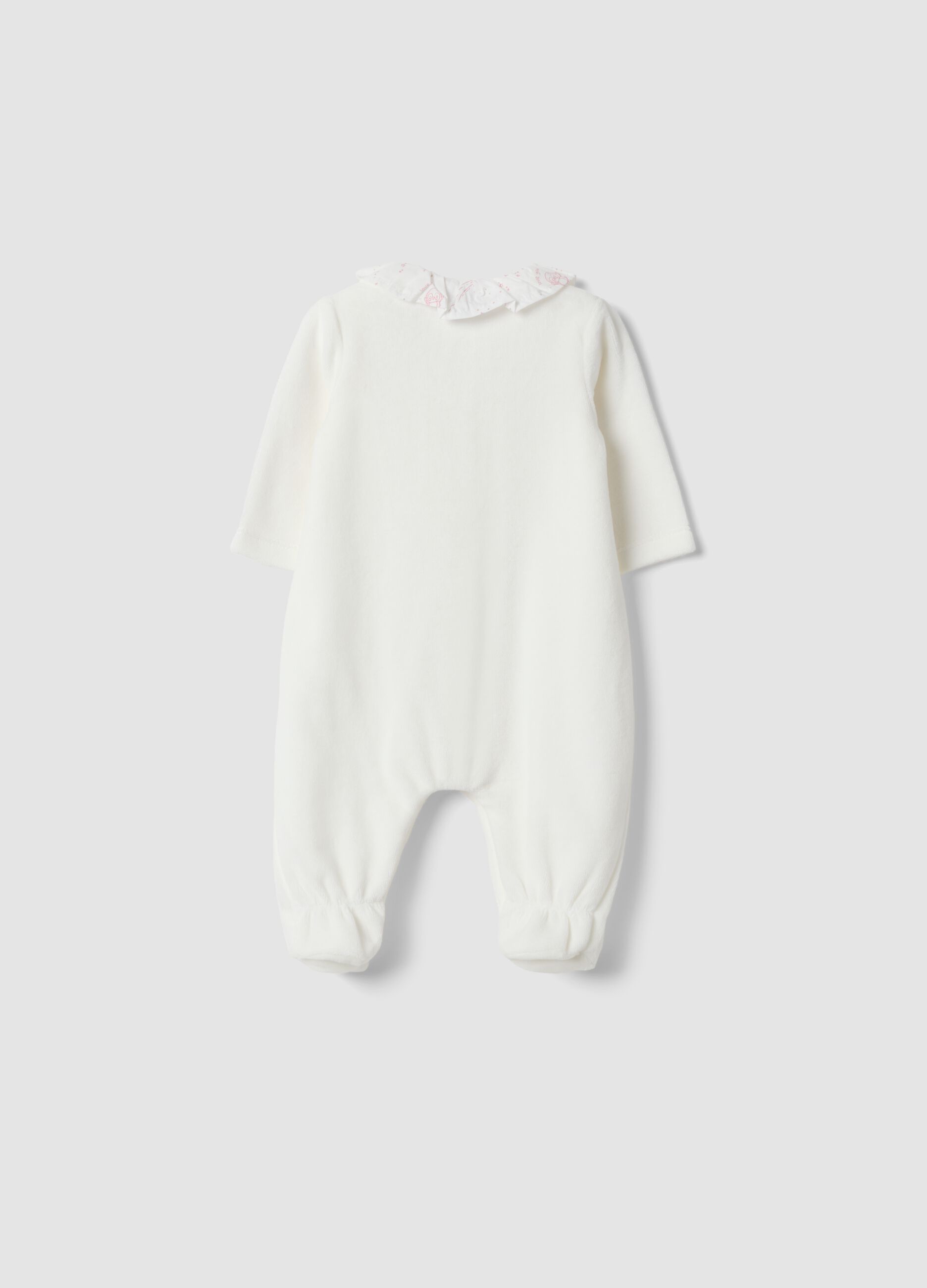 Tutina bianca in misto cotone organico con colletto