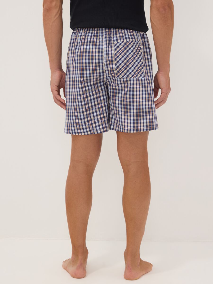 Blue organic cotton checked pyjama shorts_3