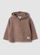 Brown knitted cardigan with crew neck and hood_0