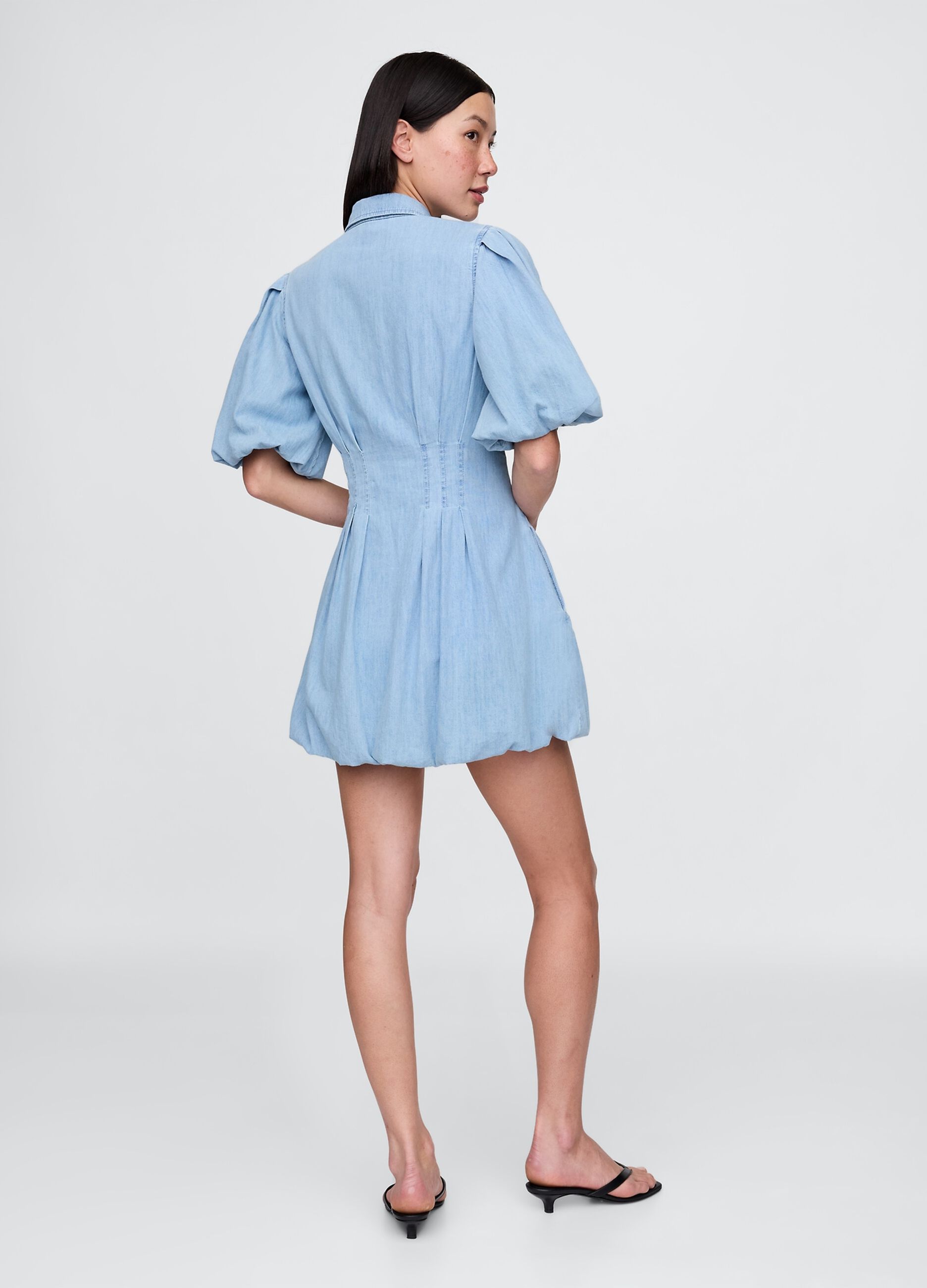 Blue cotton dress with puff sleeves