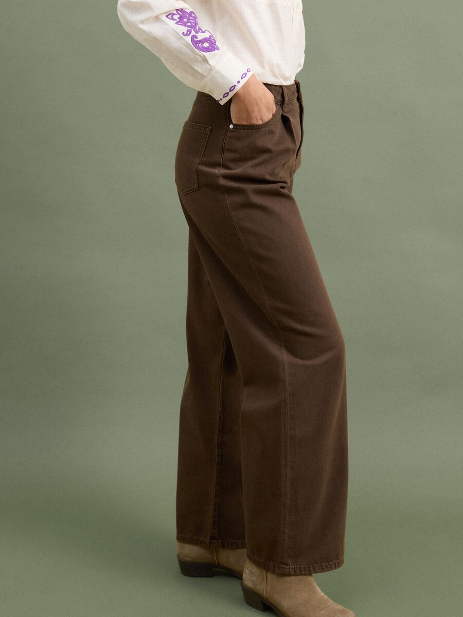 High-waisted wide-leg brown jeans in pure cotton_2