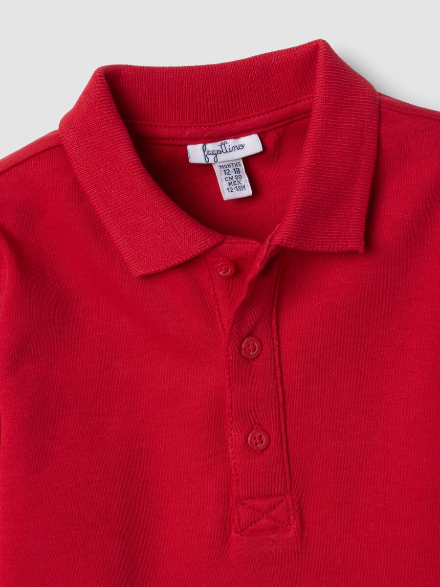 Red long-sleeve polo shirt in pure organic cotton for baby boy_3