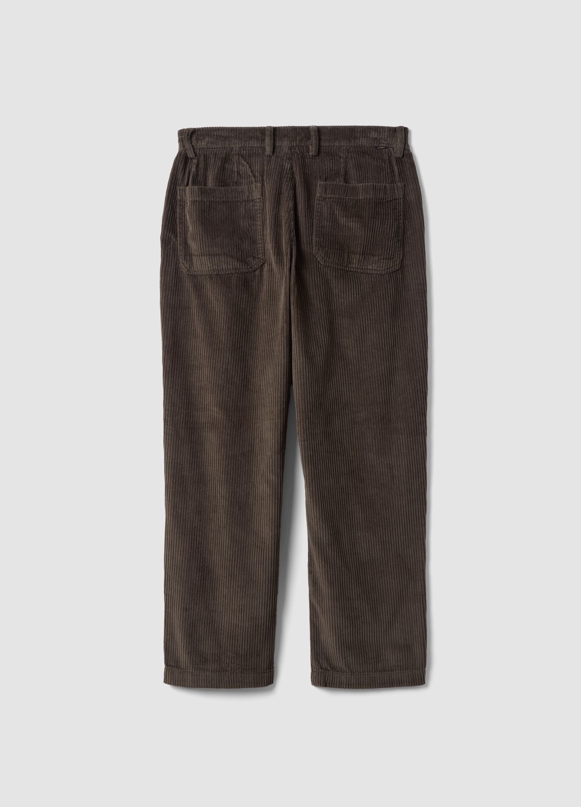 Green pure cotton corduroy carrot-fit trousers