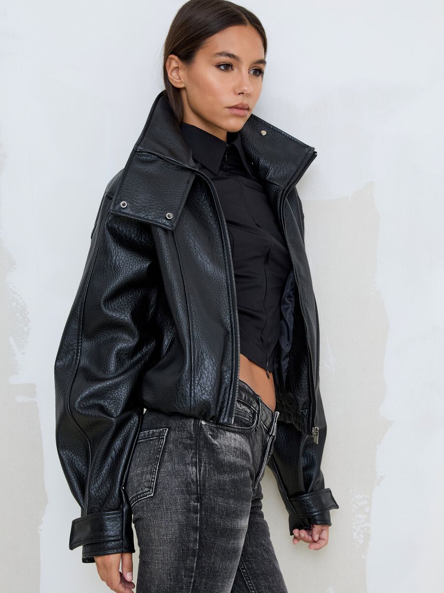Black Oversized Faux Leather Jacket_6