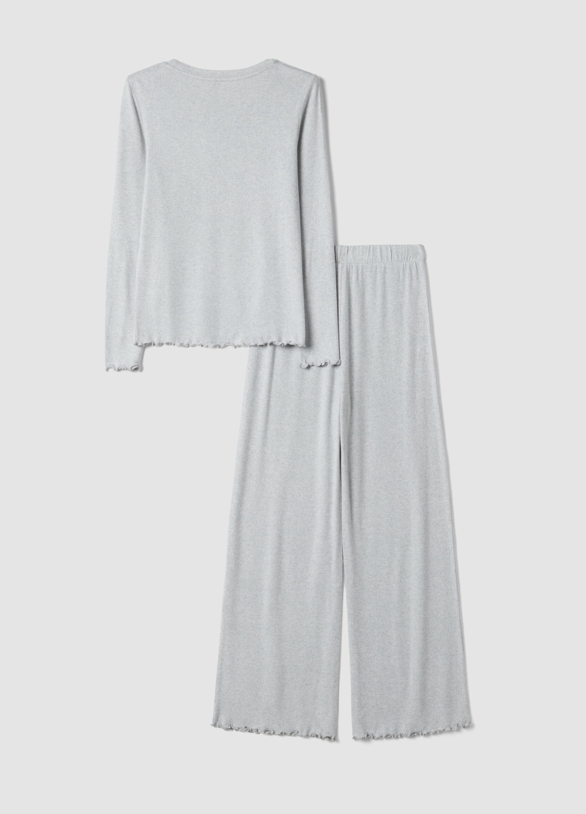 Grey stretch viscose pyjamas with crew neck
