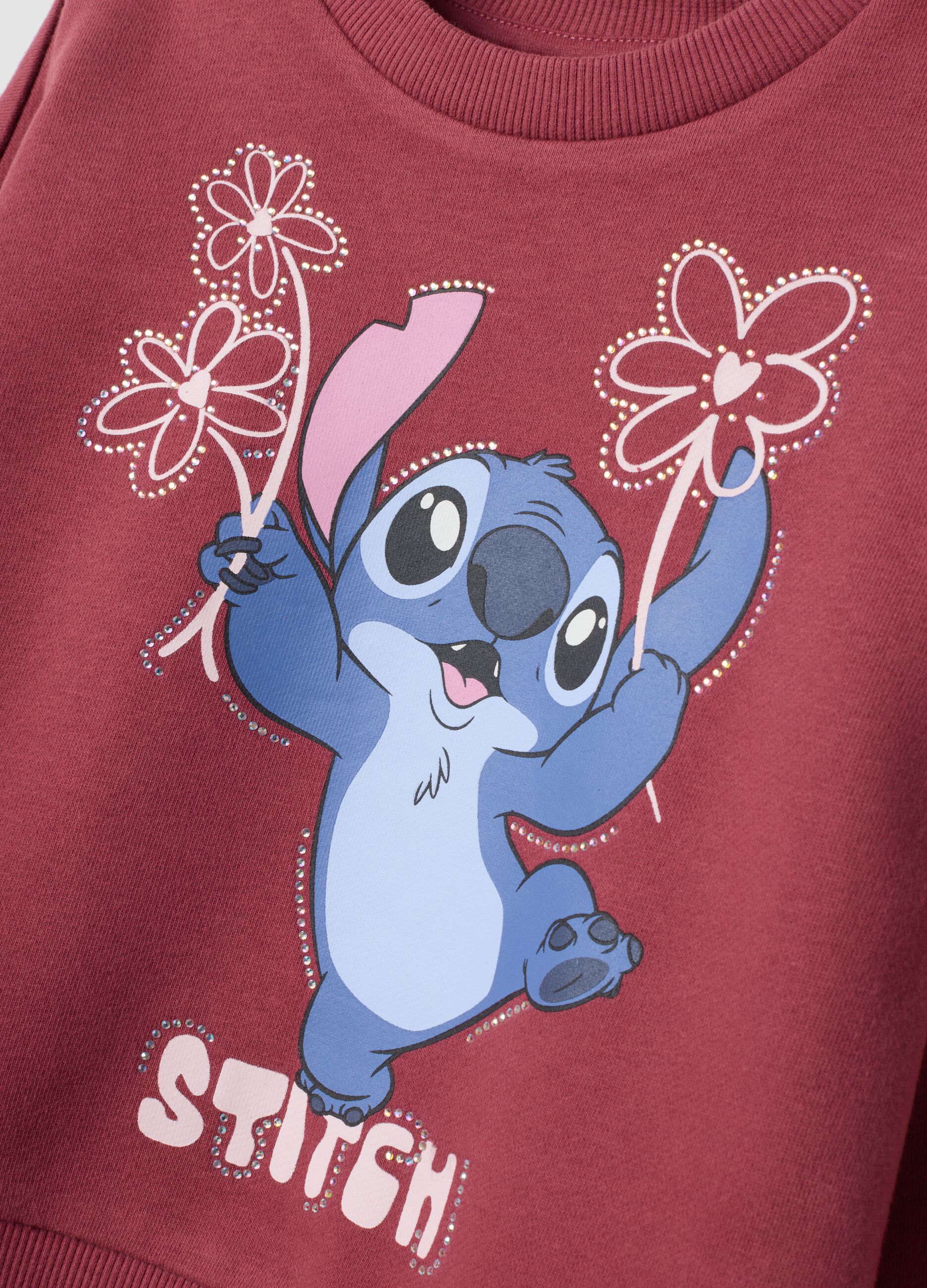 Red cotton-blend jogging set with sweatshirt and Lilo & Stitch print
