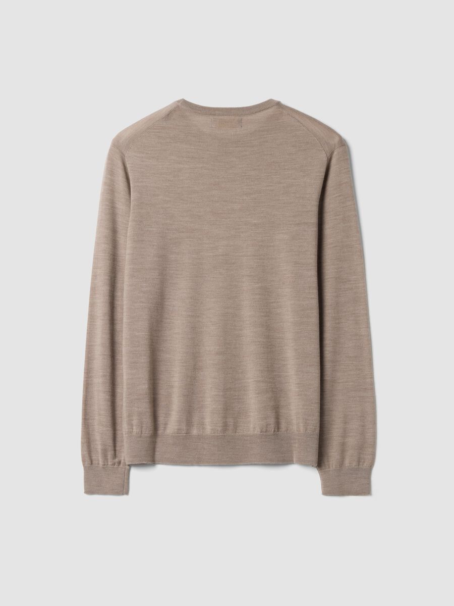Beige crew-neck jumper in pure merino wool, regular fit_2