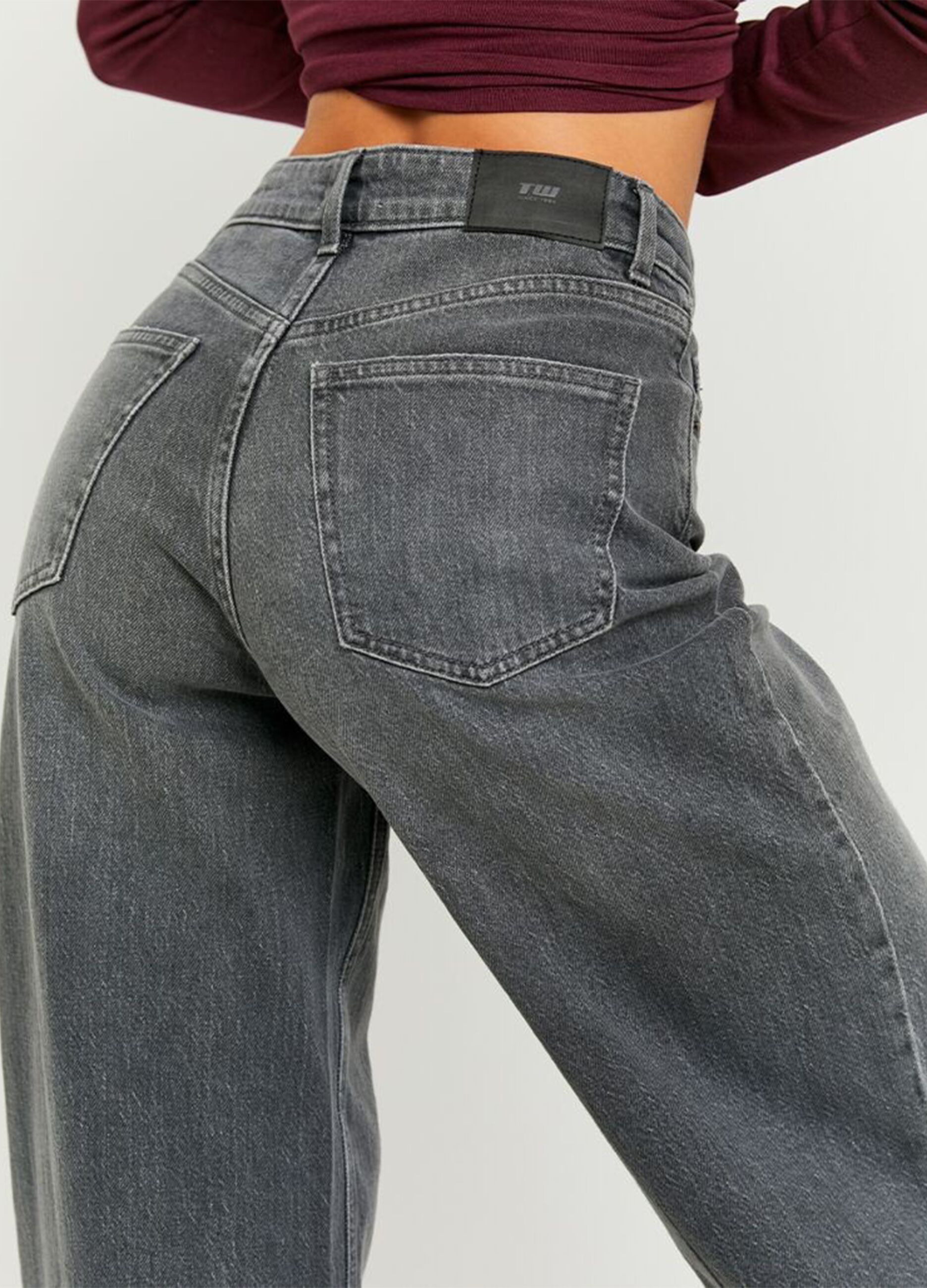 Grey Denim Cotton Regular Fit Trousers