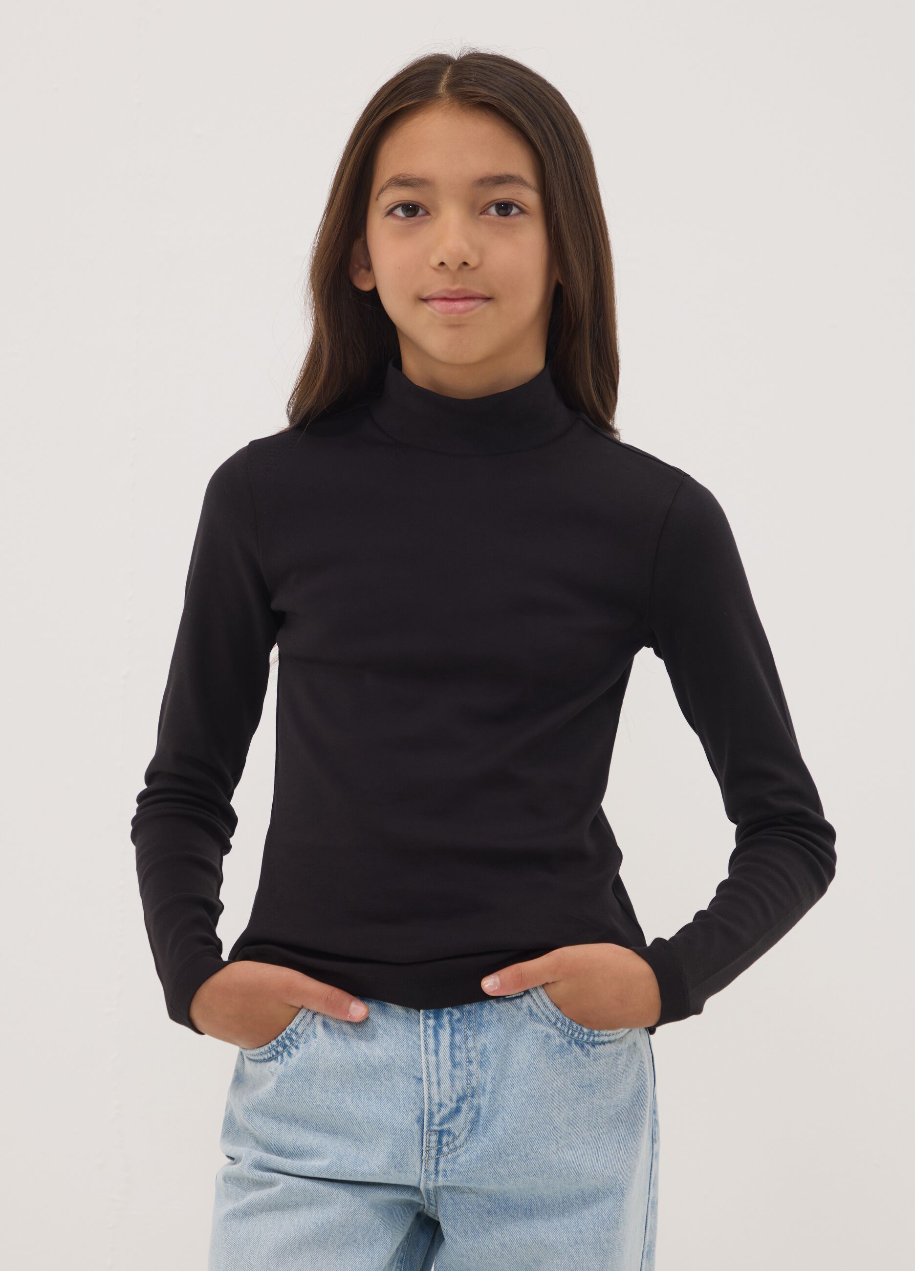 Black pure organic cotton top with high neck