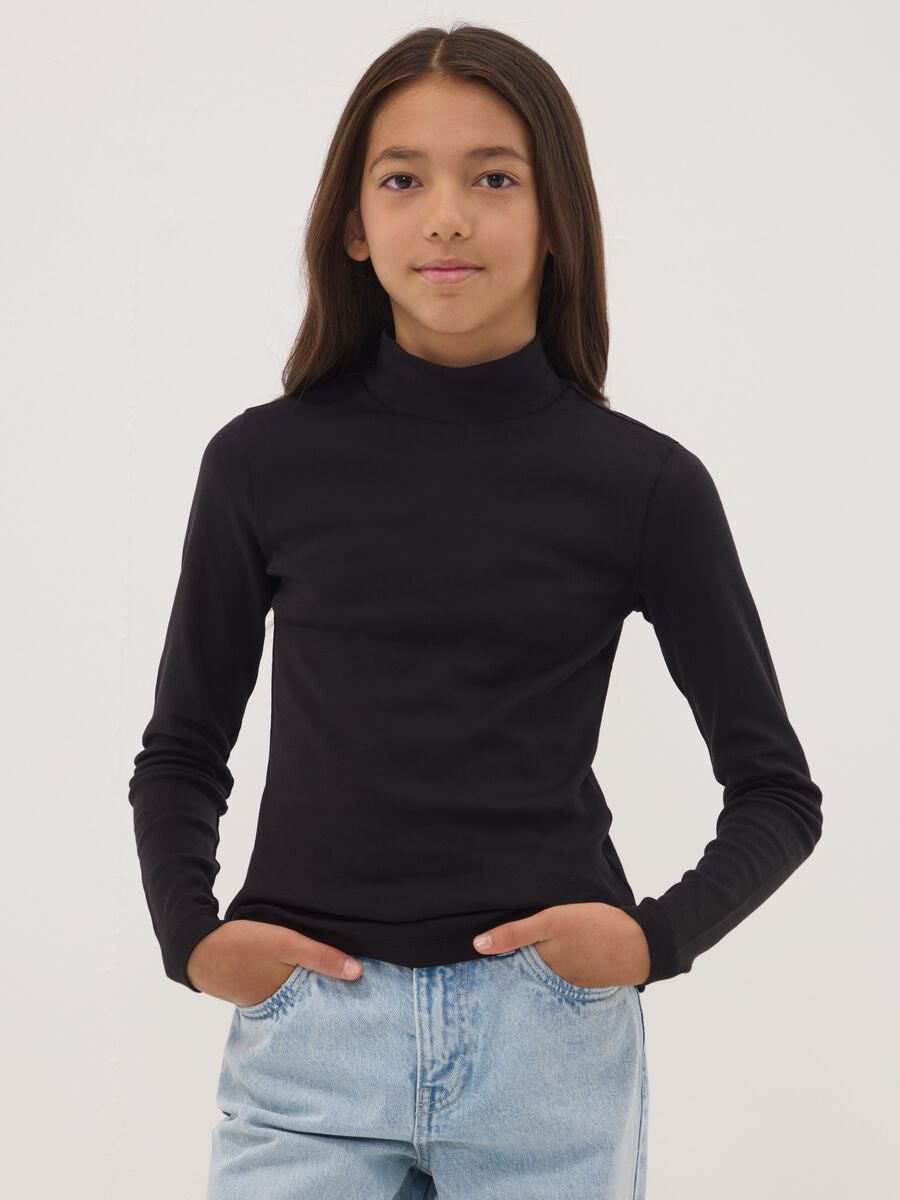 Black pure organic cotton top with high neck_0