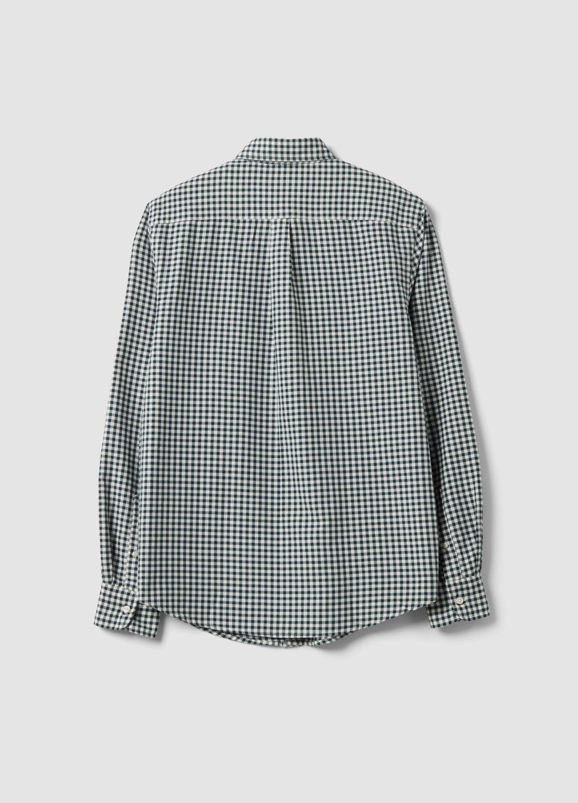 قميص أوكسفورد أخضر مربعات من قطن خالص بياقة زرّية (Button-down) وقصّة عادية