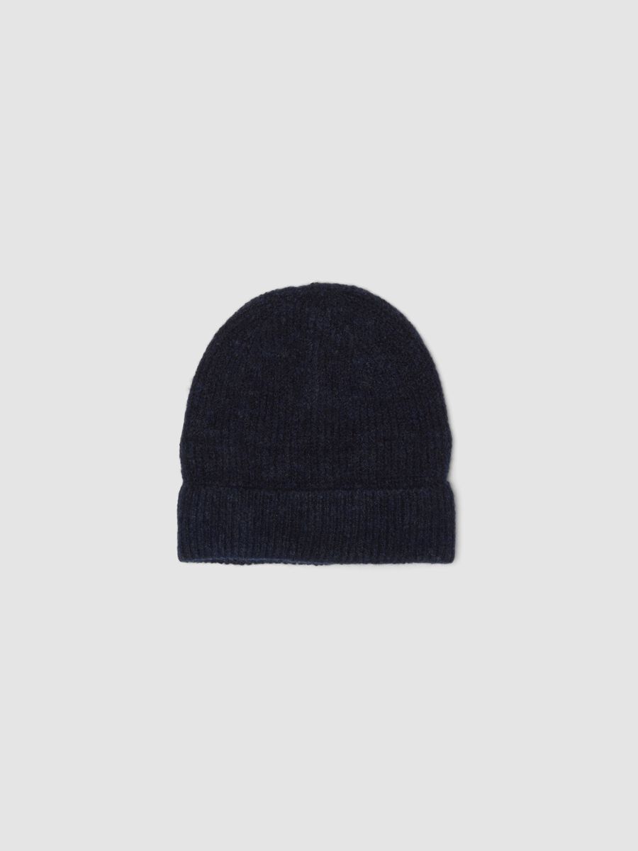 Navy blue ribbed stretch fabric beanie_0