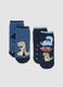 Bipack di calze antiscivolo blu in cotone organico elasticizzato con dinosauri_0