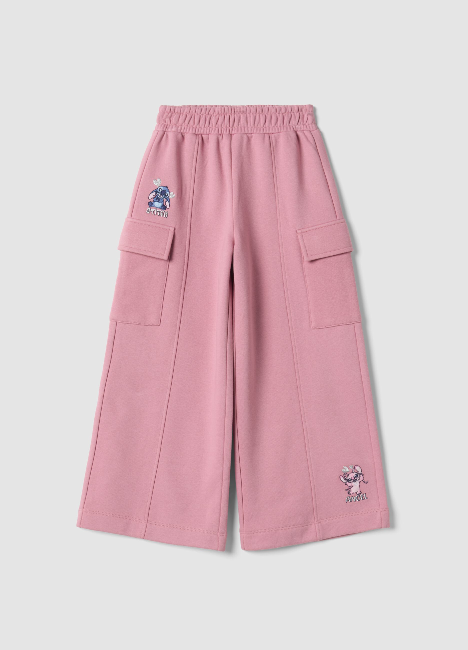 Pink cotton-blend cargo trousers with Lilo & Stitch theme