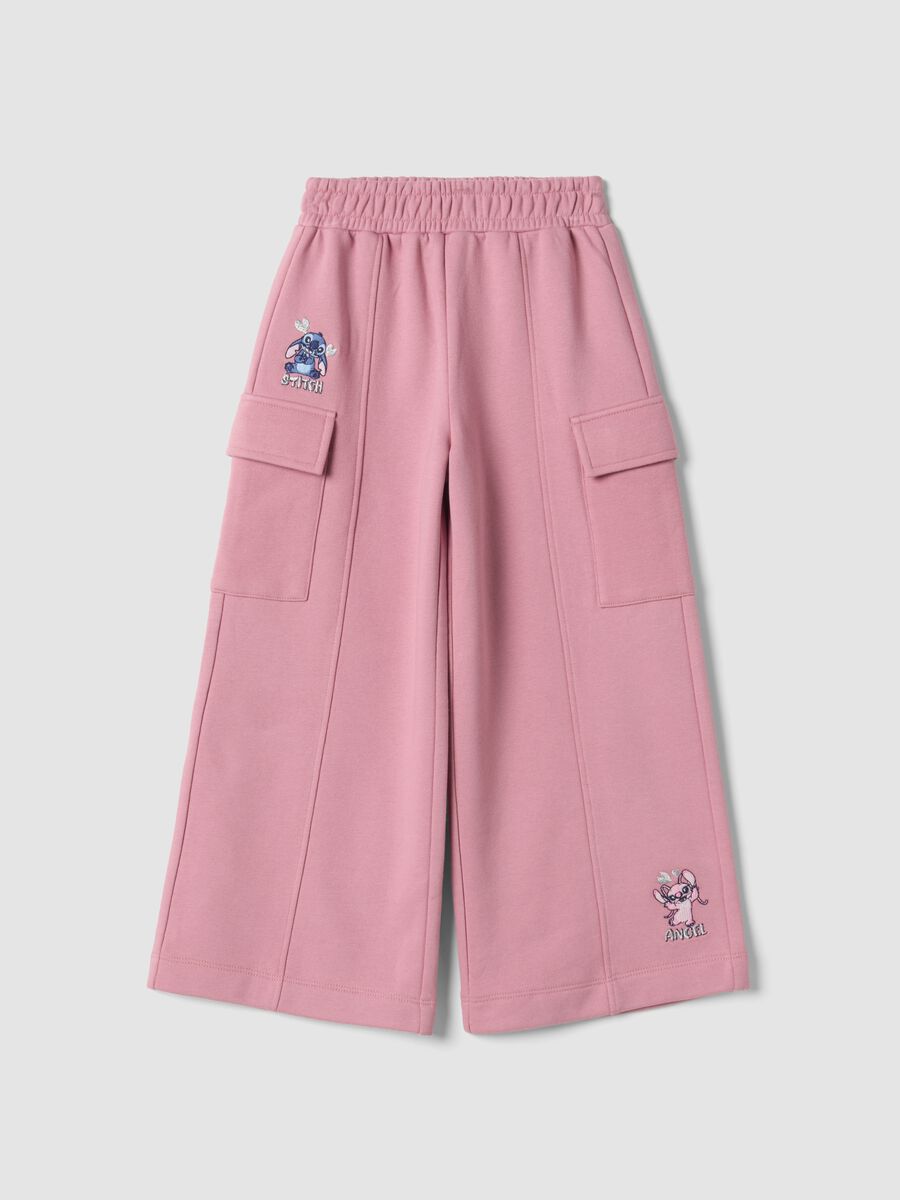 Pink cotton-blend cargo trousers with Lilo & Stitch theme_0