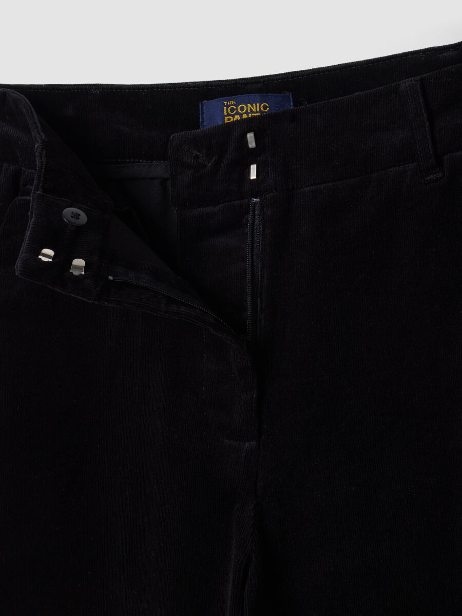 Black The Iconic Pants straight-leg ribbed stretch cotton trousers_5