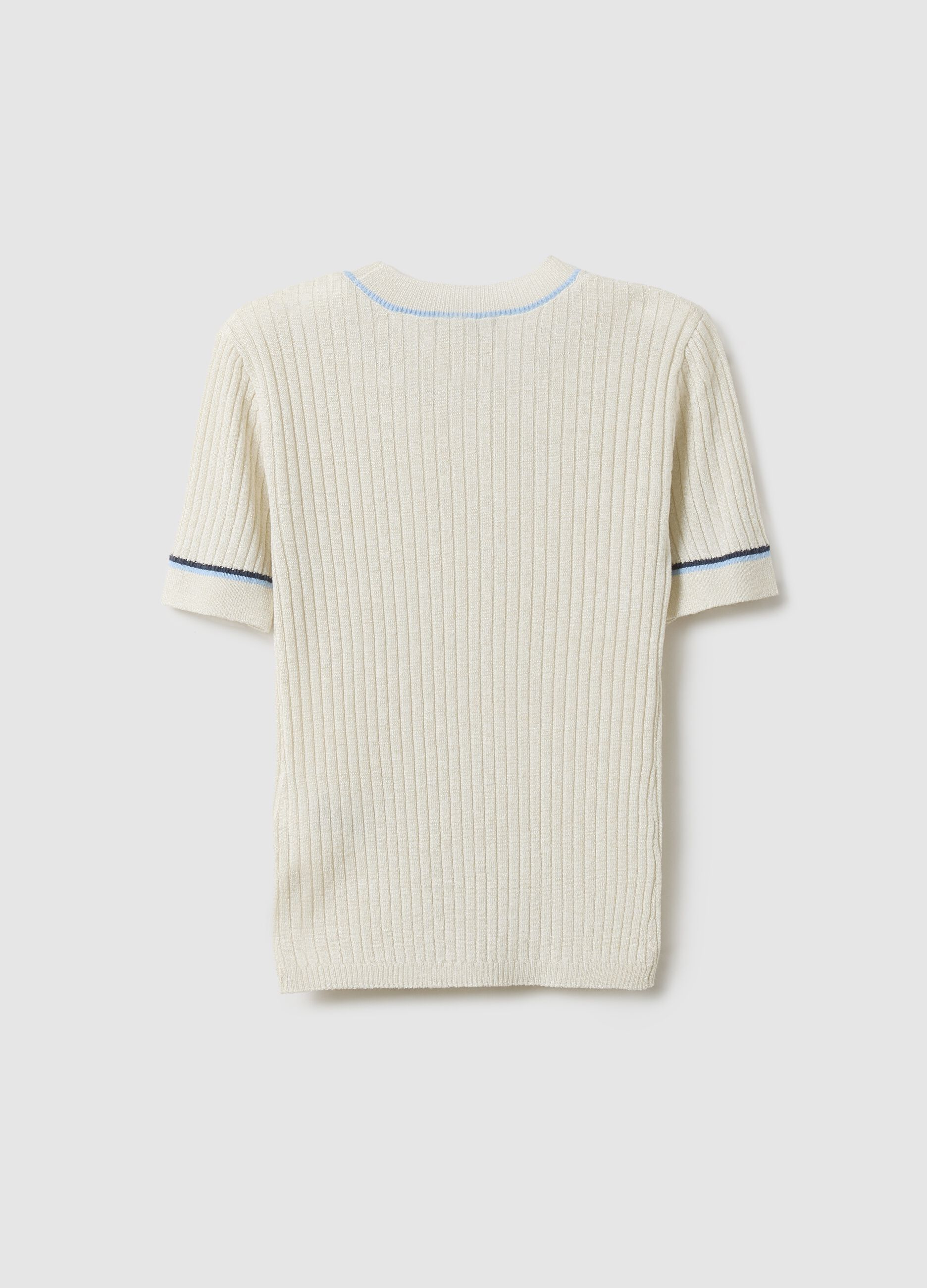 Girls' beige striped slim fit T-shirt