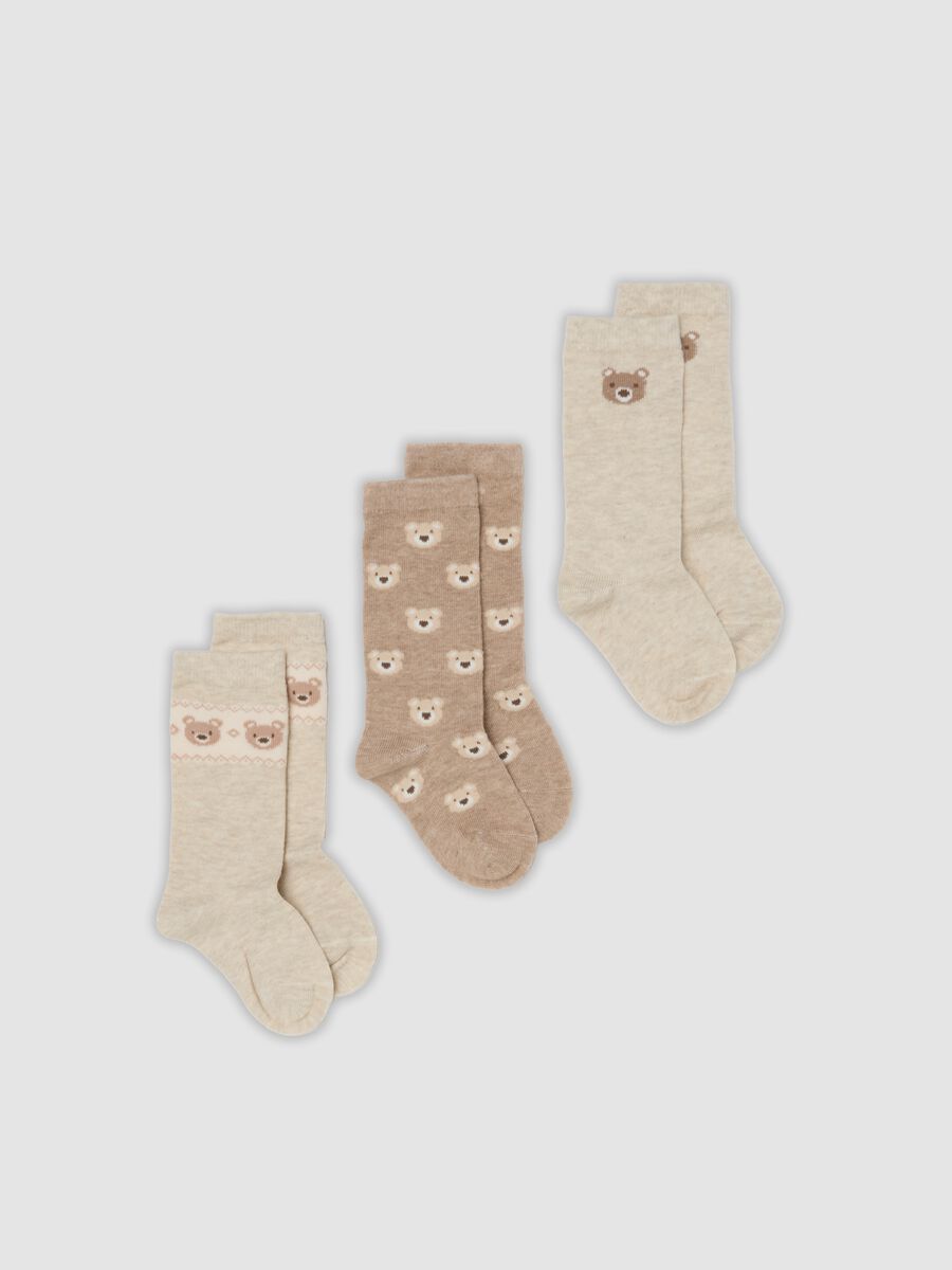 Tripack di calze lunghe beige in cotone organico elasticizzato_0
