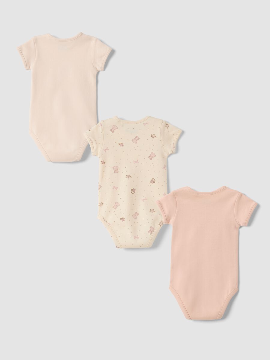 Tripack body rosa e beige in puro cotone organico con fantasia_1