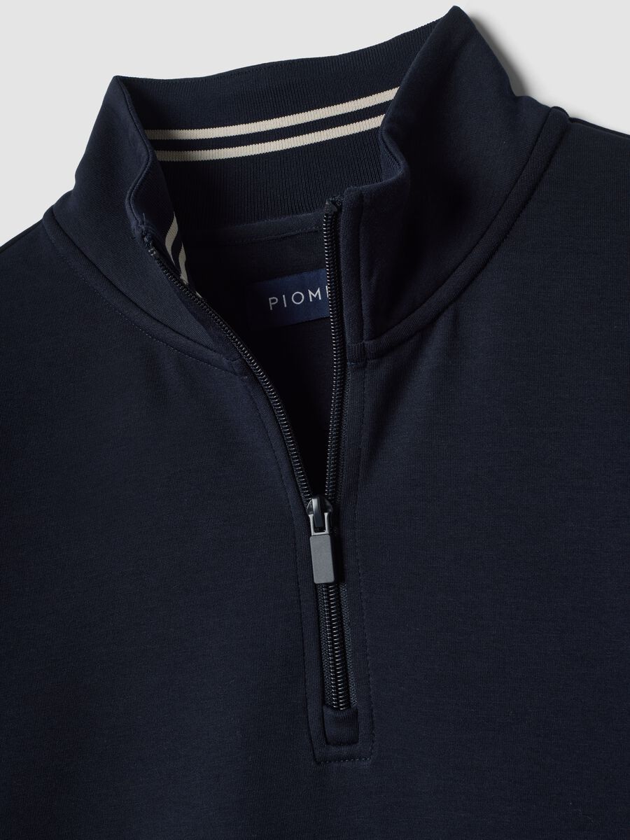 Navy blue breathable stretch-cotton half-zip, 2-way stretch_1