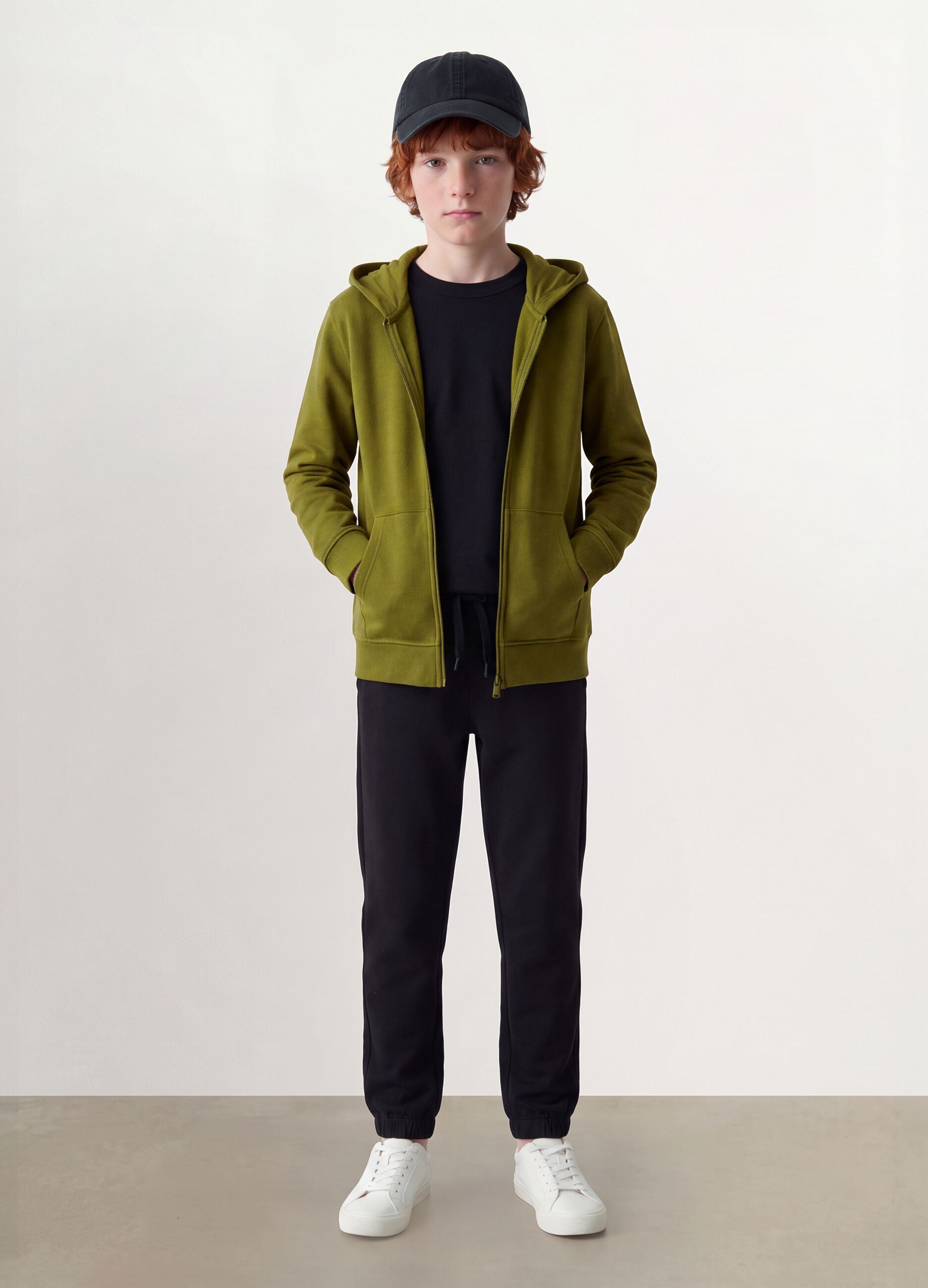 Green regular-fit organic cotton hoodie for boys