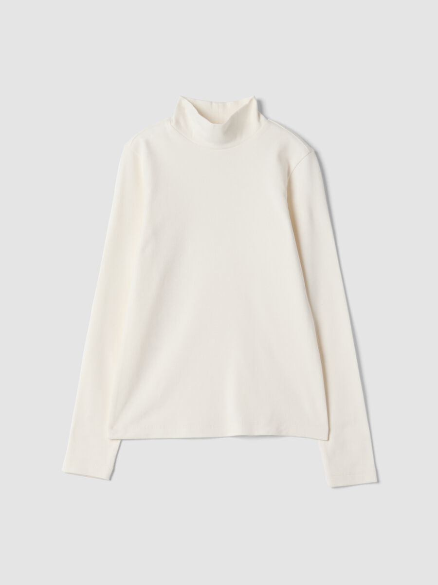 White pure organic cotton T-shirt with mock neck_3