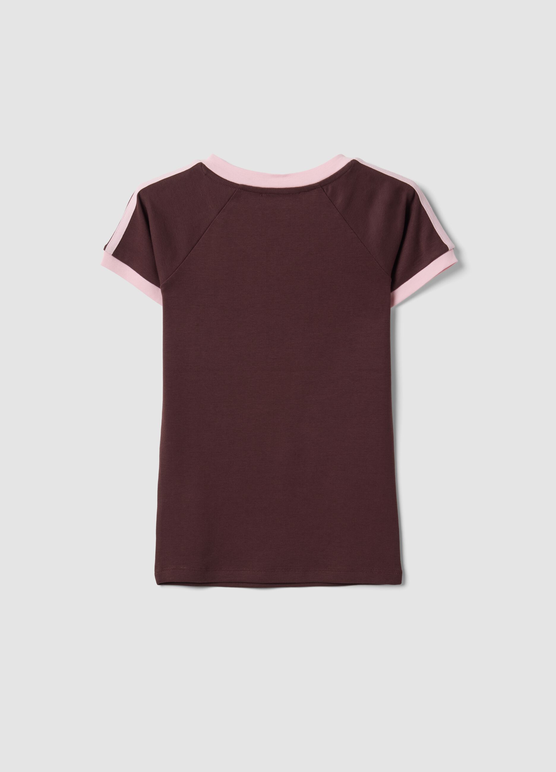 Brown pure cotton V-neck T-shirt with front print