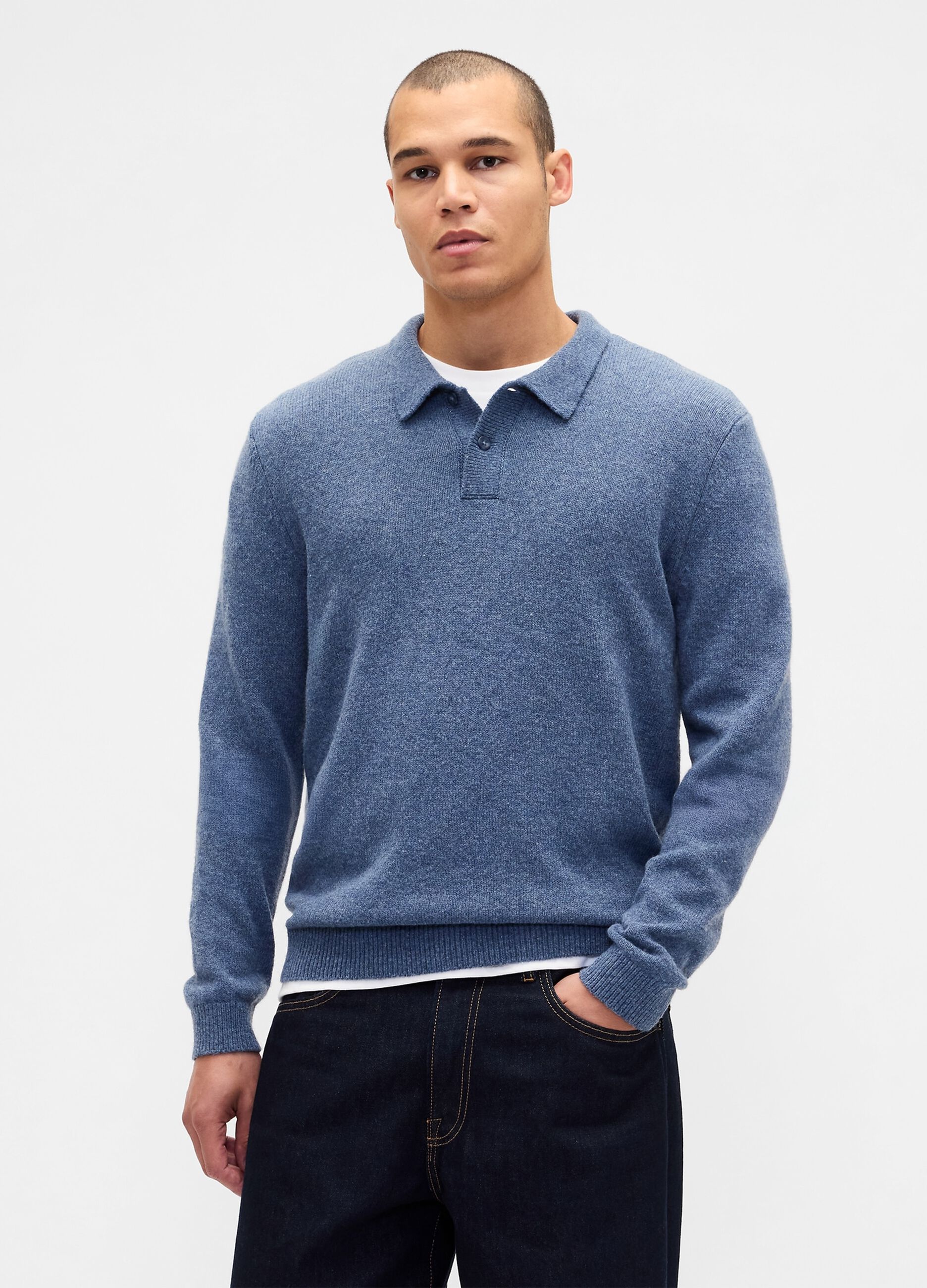Blue wool and polyamide blend pullover