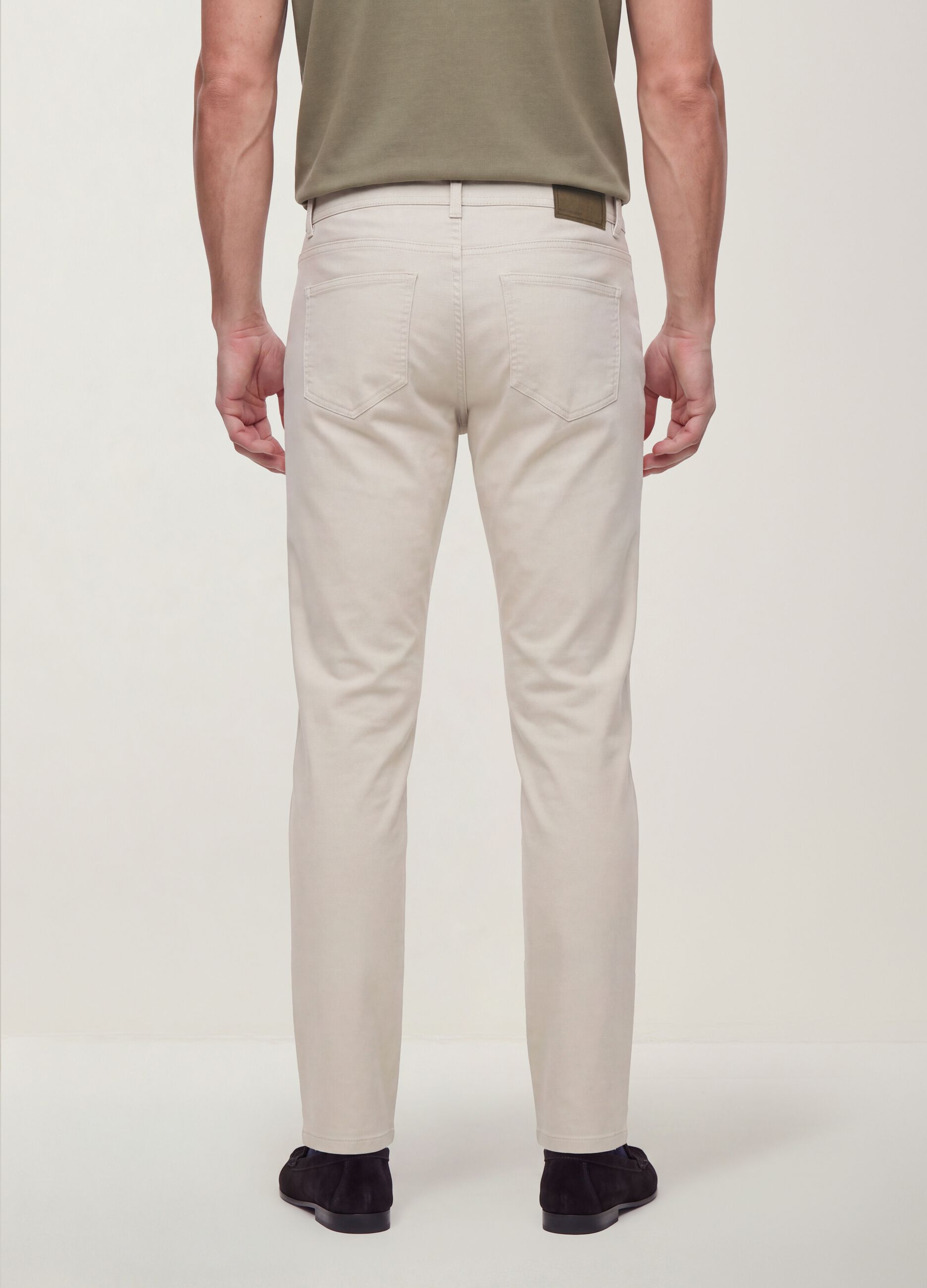 Pantaloni beige in dobby di cotone elasticizzato slim fit