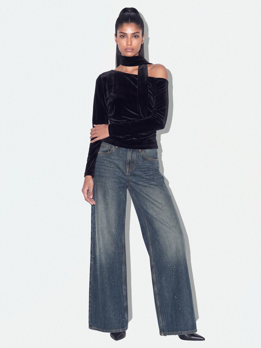 Jeans denim blu super wide leg in puro cotone_0