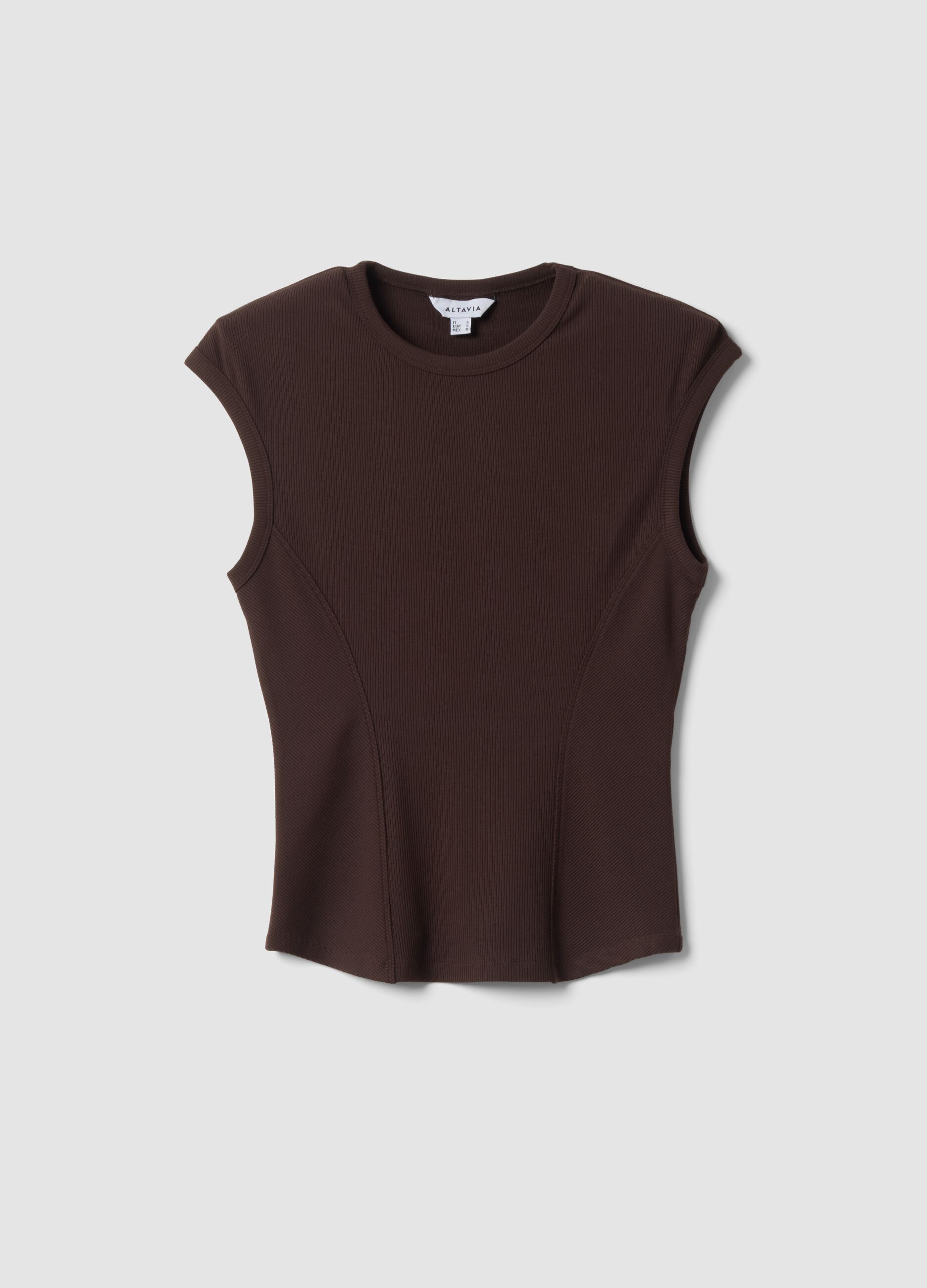 Brown fitted ribbed stretch-modal T-shirt ALTAVIA STUDIO