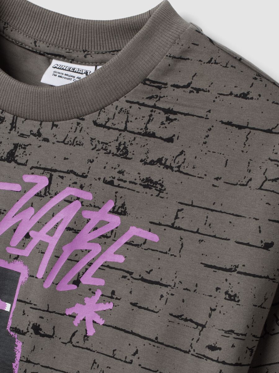 Grey pure cotton crew-neck Minecraft print T-shirt_2