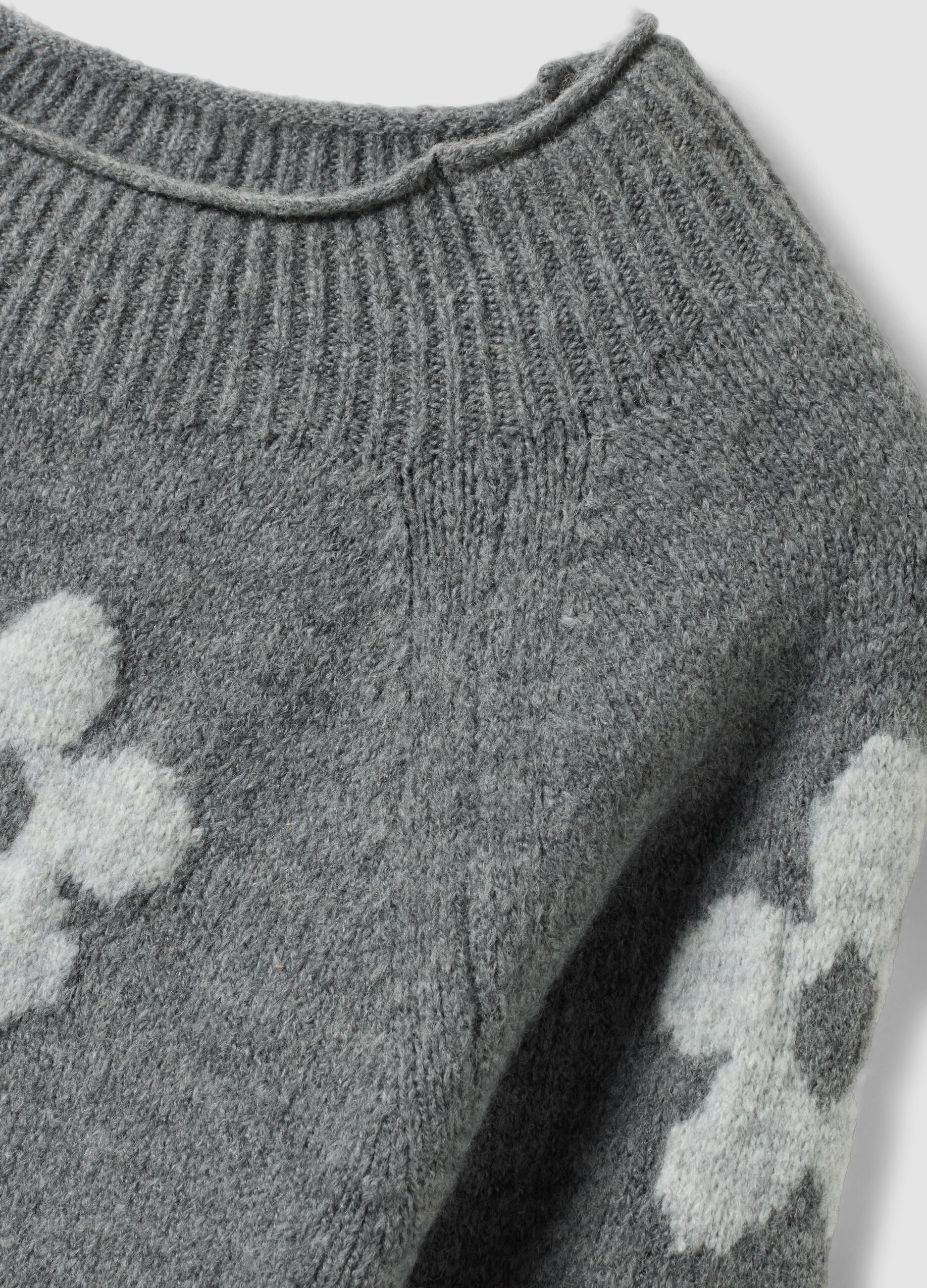 Grey wool-blend jumper with floral pattern, regular fit
