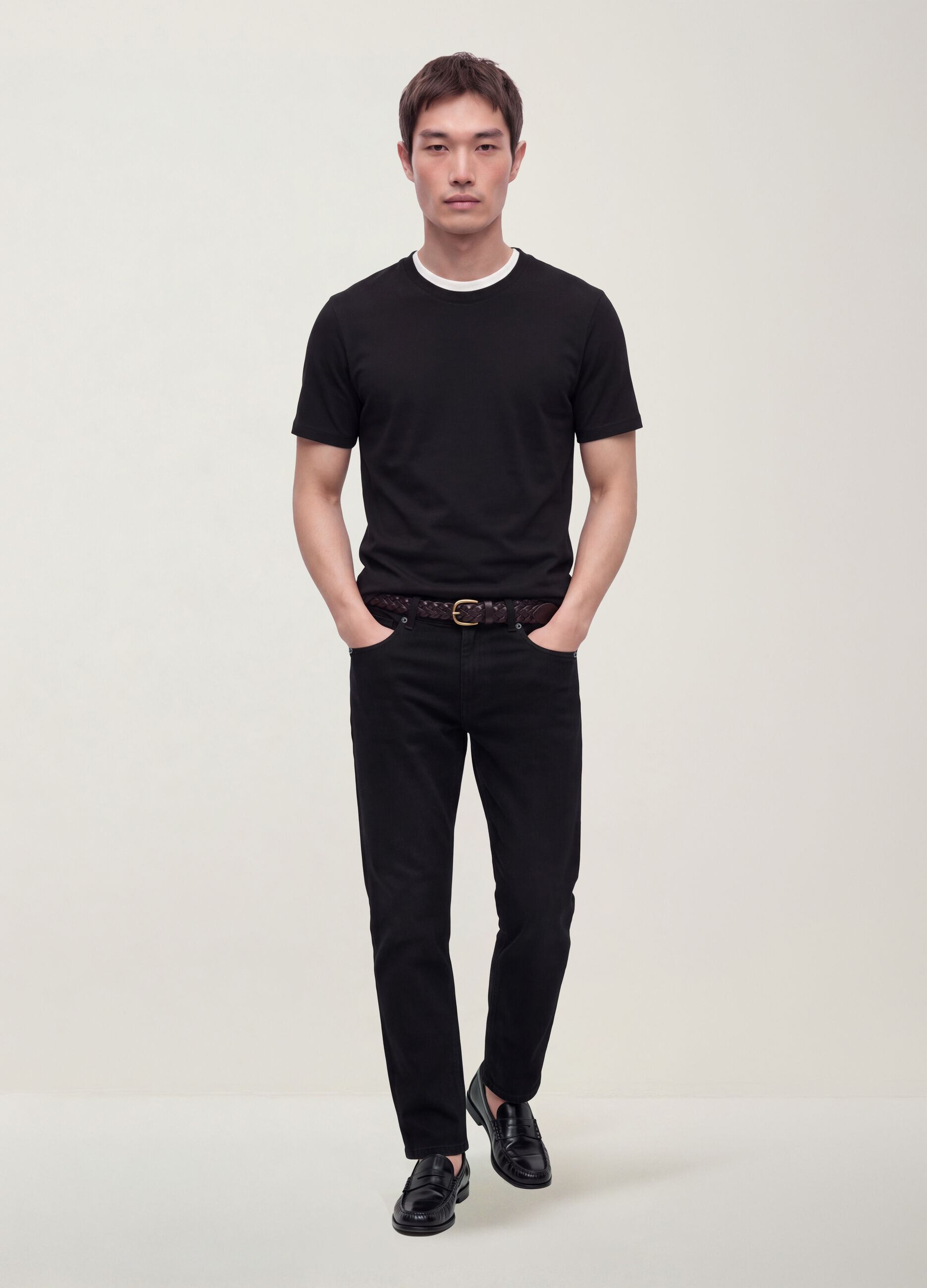 Black slim-fit jeans in cotton and viscose blend
