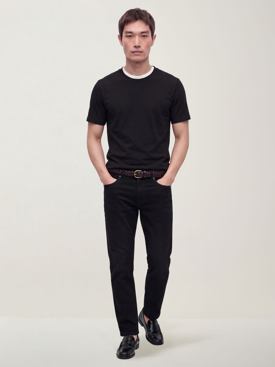 Black slim-fit jeans in cotton and viscose blend_0