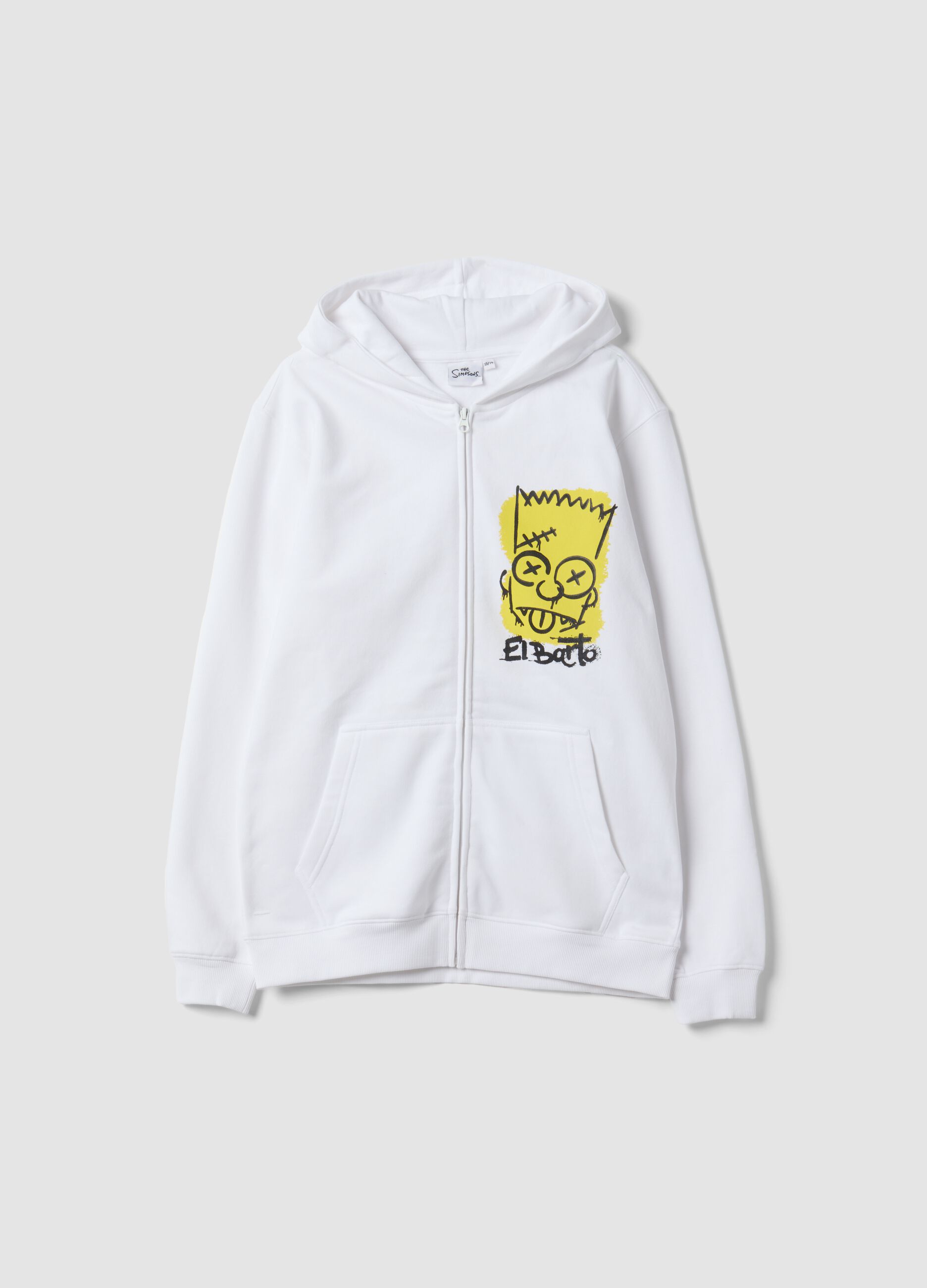 White pure-cotton hooded sweatshirt with Simpsons print for boys