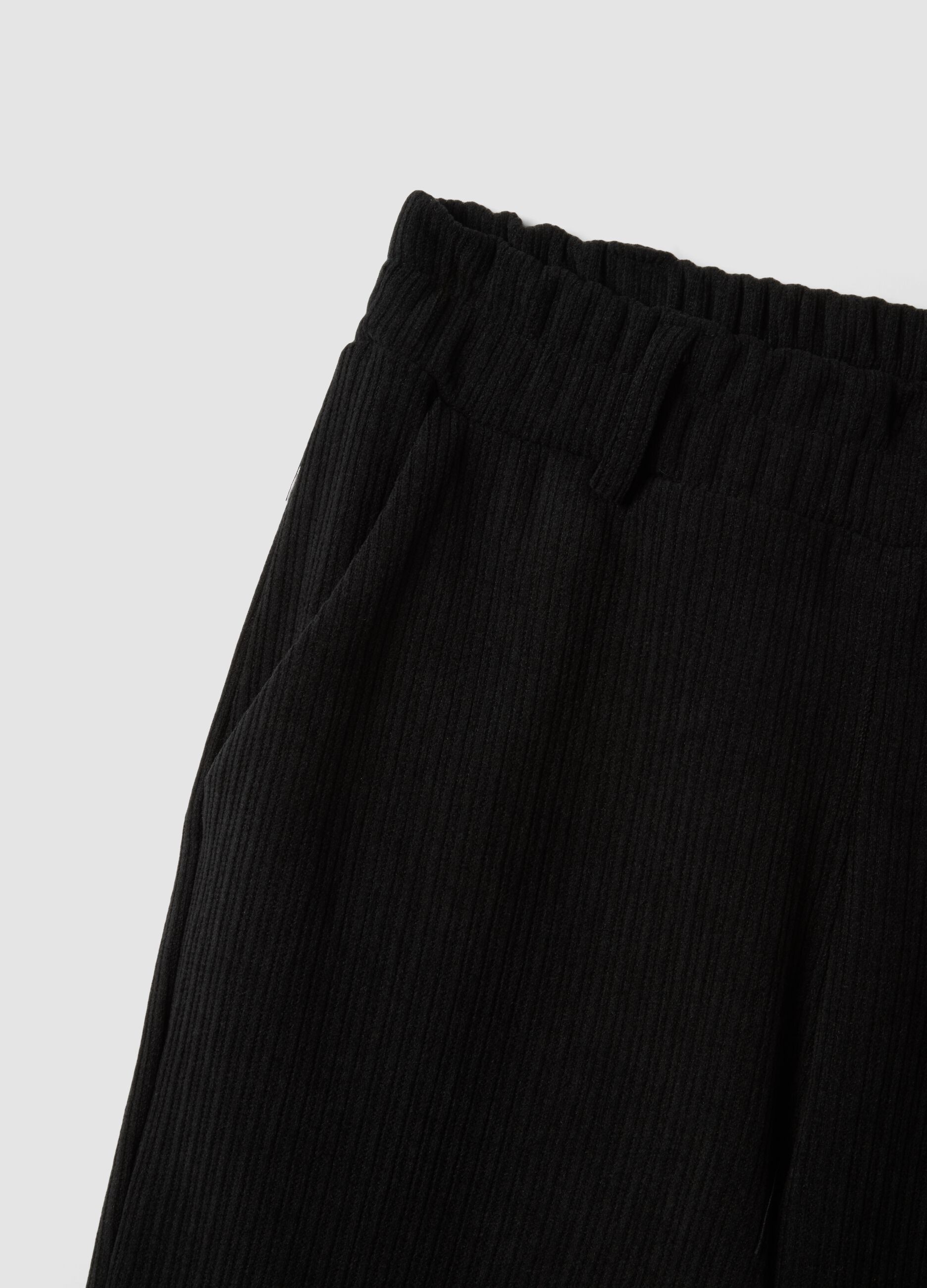 Black wide-leg stretch trousers with regular fit