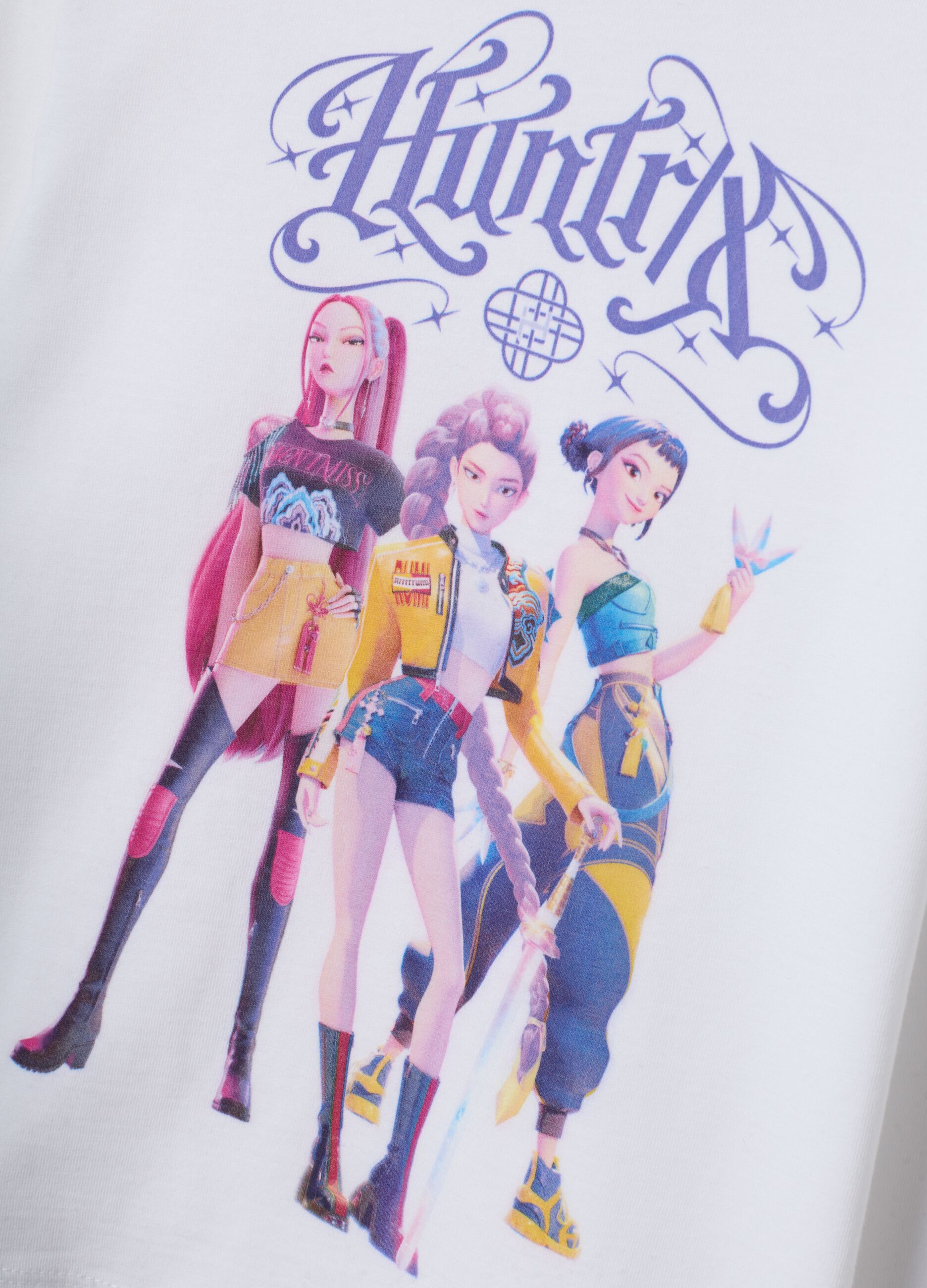 White pure cotton T-shirt with K-Pop Demon Hunters print, regular fit