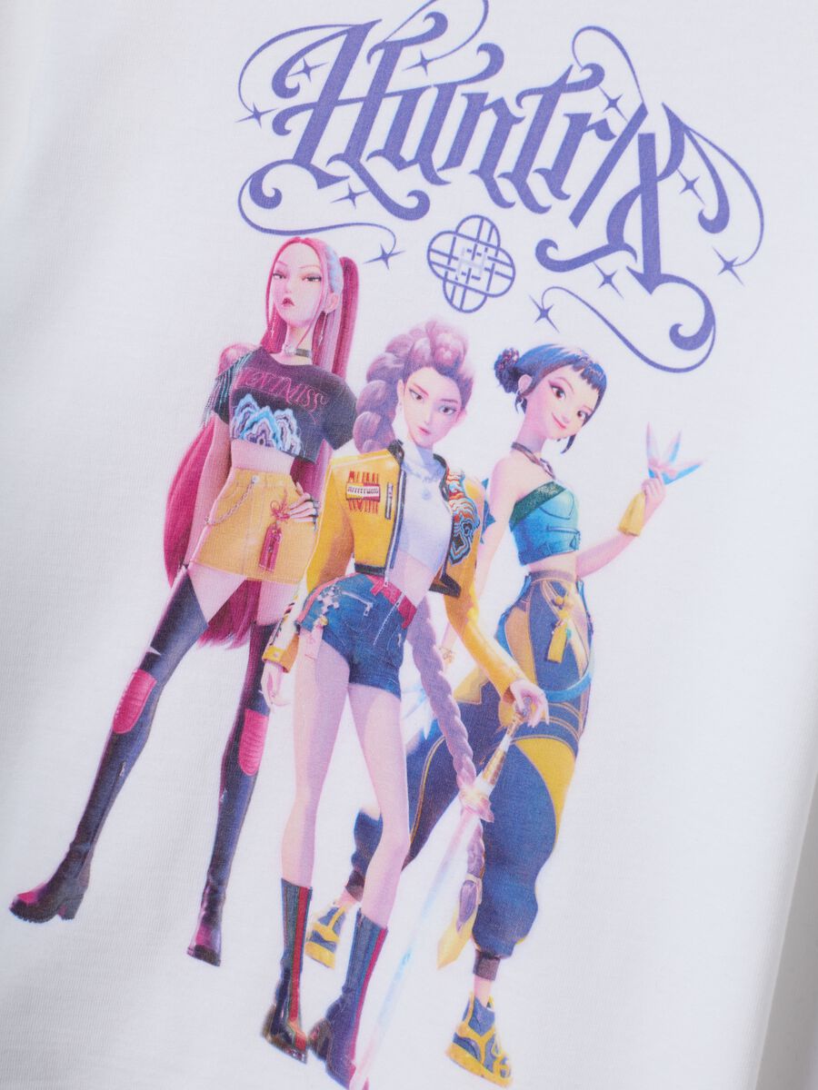 White pure cotton T-shirt with K-Pop Demon Hunters print, regular fit_2