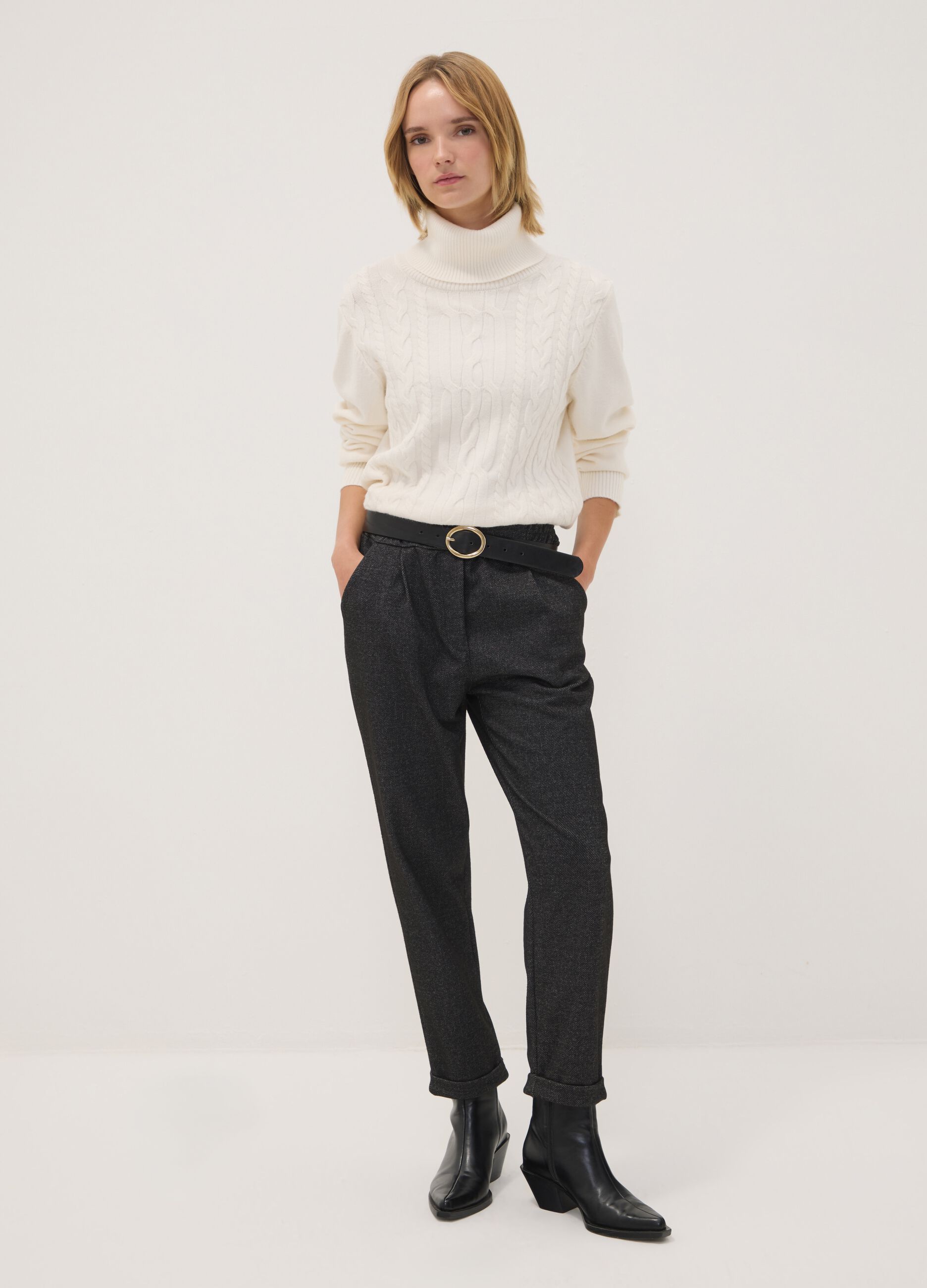 Grey regular-fit formal trousers in stretch viscose