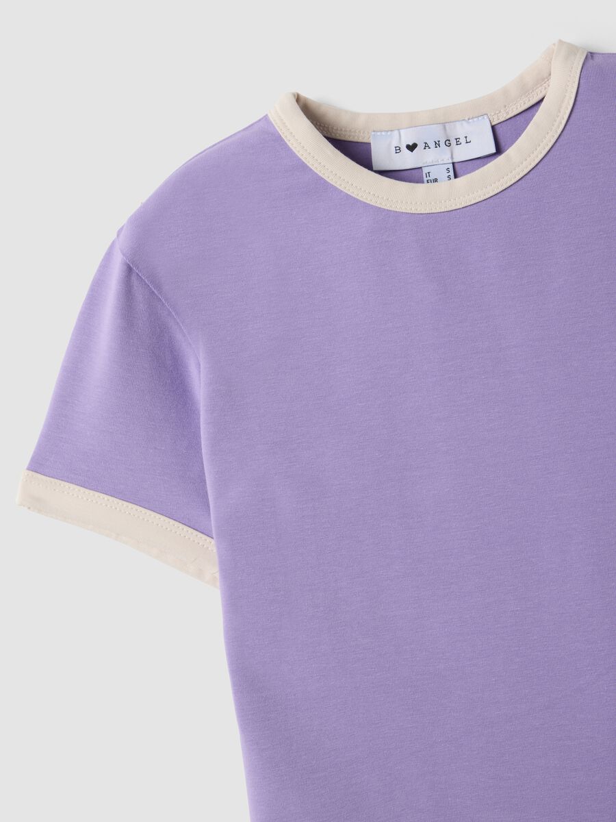 Purple fitted stretch cotton T-shirt with contrast trims_1