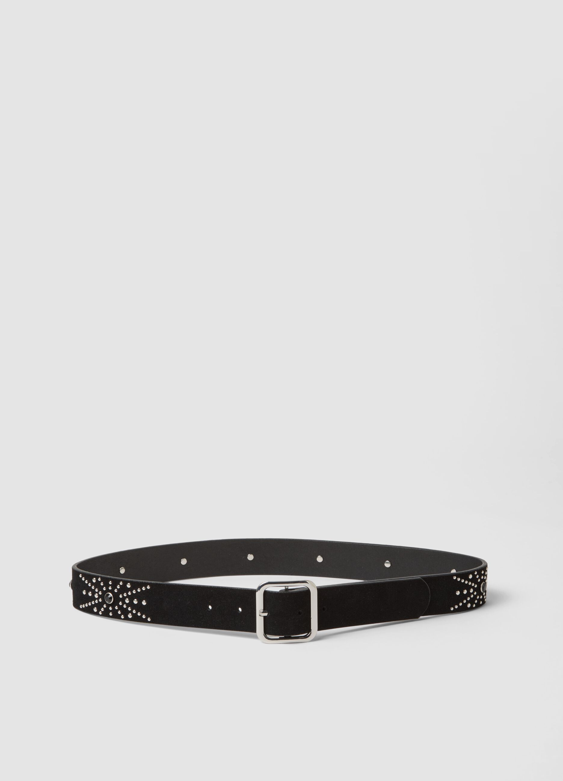Black genuine leather studded belt