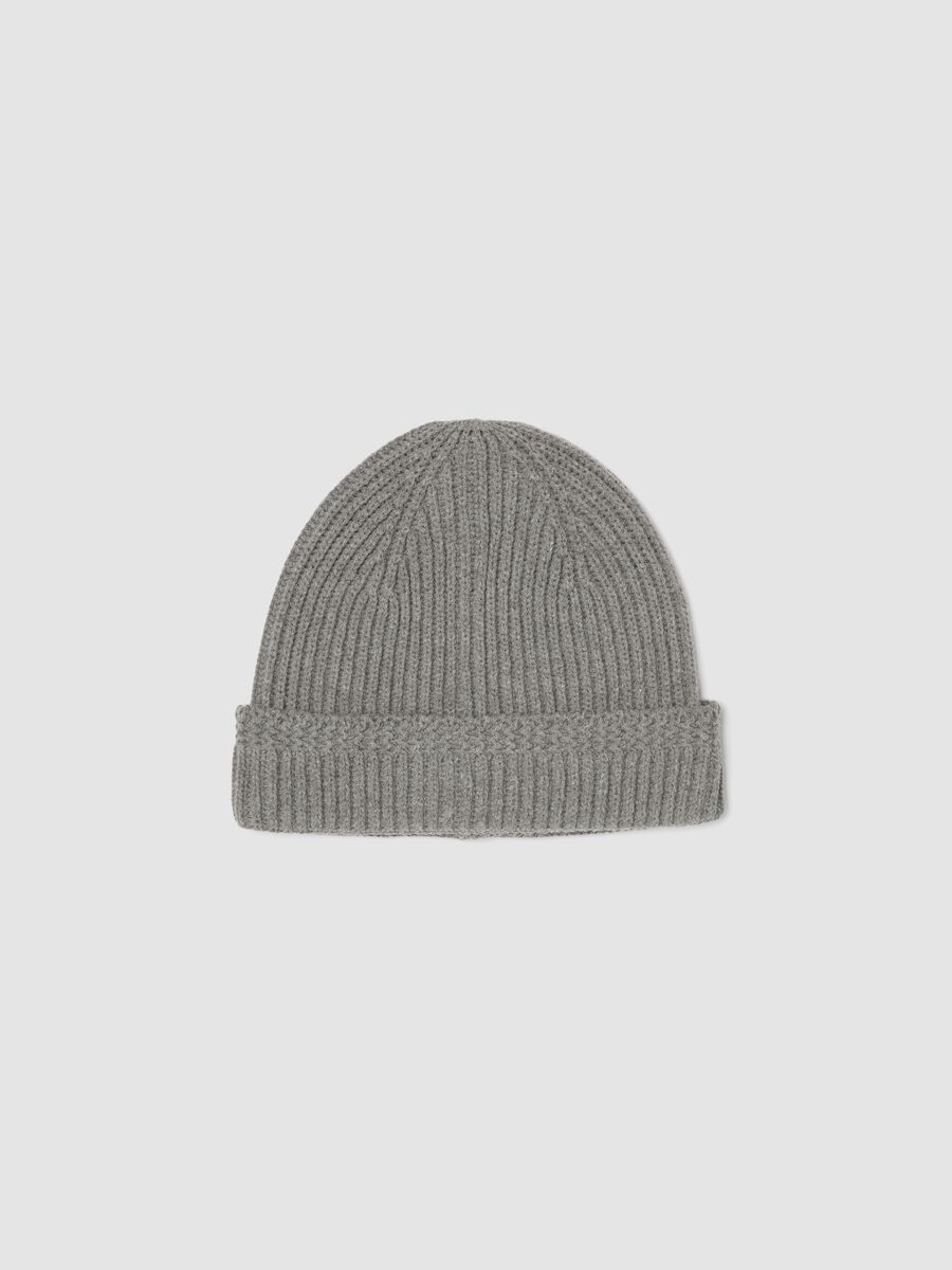 Grey ribbed cotton-blend beanie_0