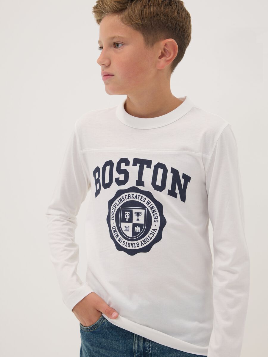 White pure organic cotton T-shirt with varsity print_1