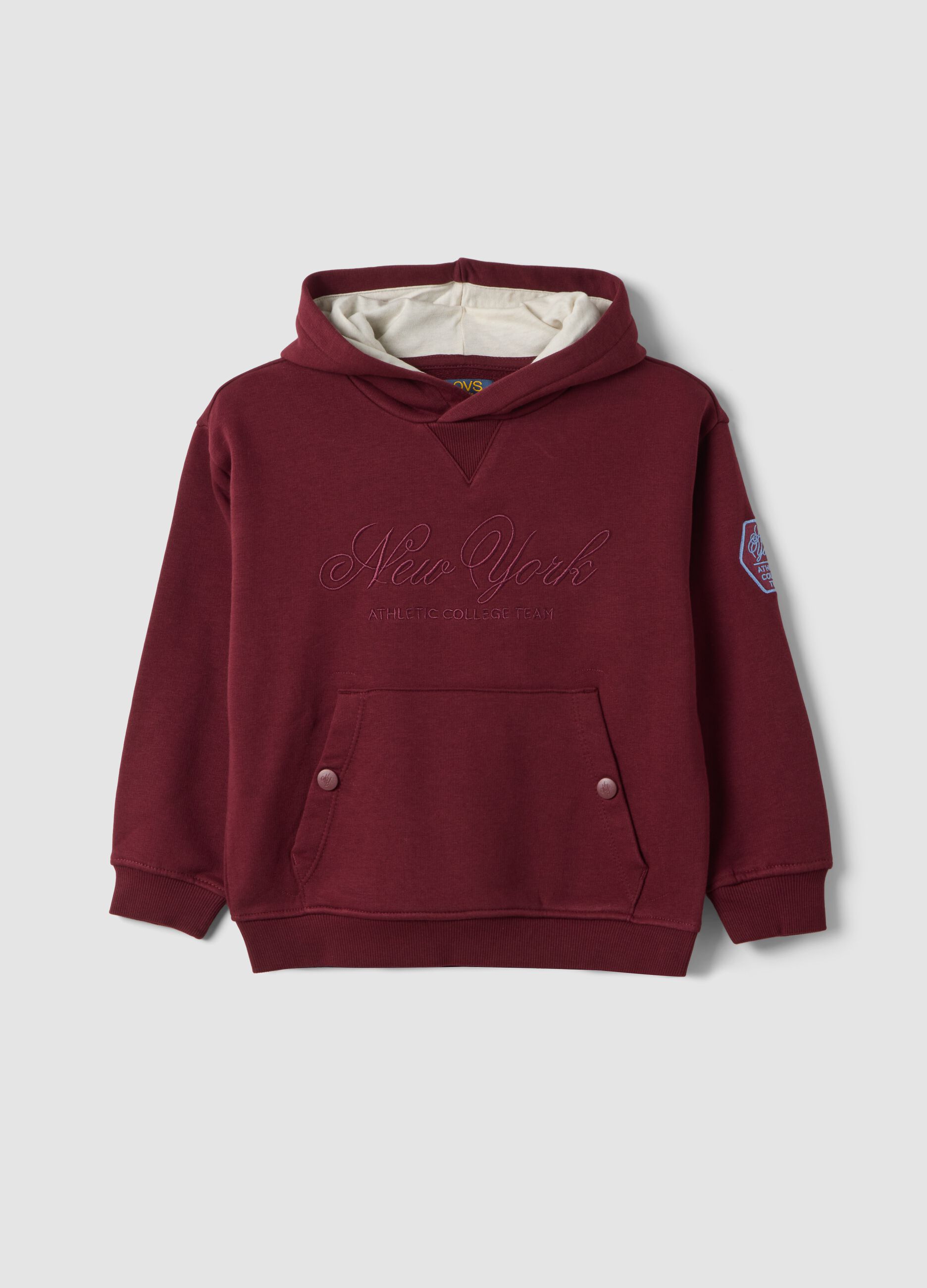 Purple cotton-blend hoodie with crew neck