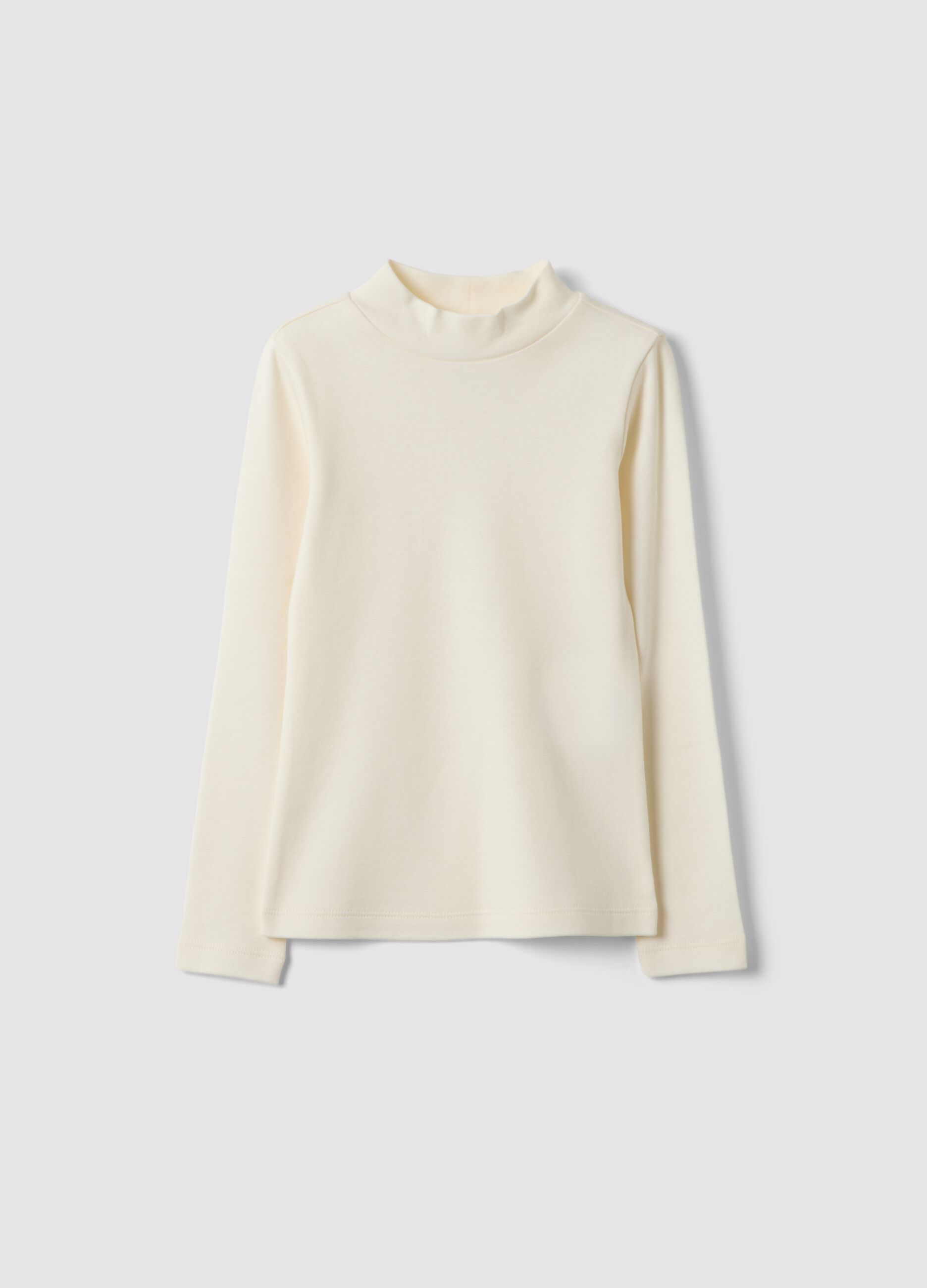 White pure organic cotton T-shirt with raised neck