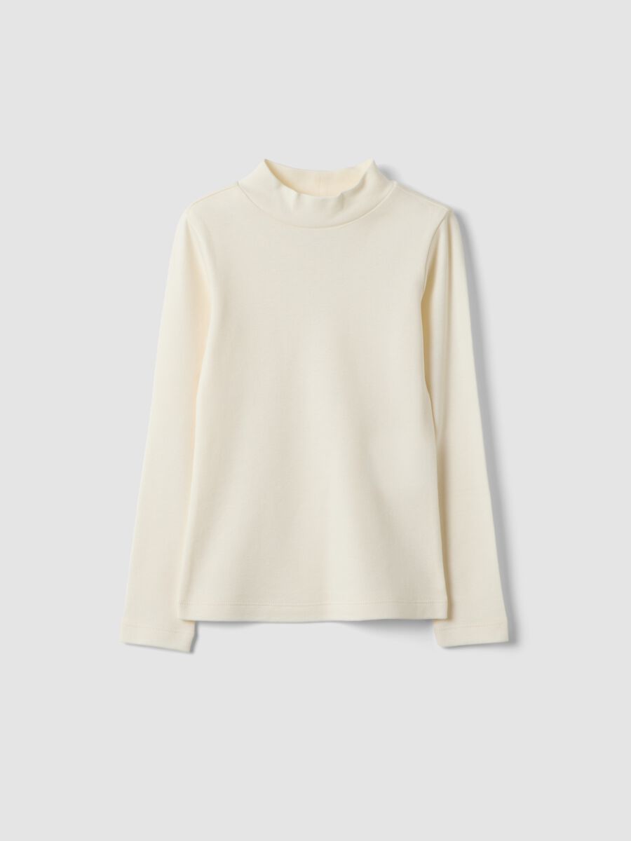 White pure organic cotton T-shirt with raised neck_0