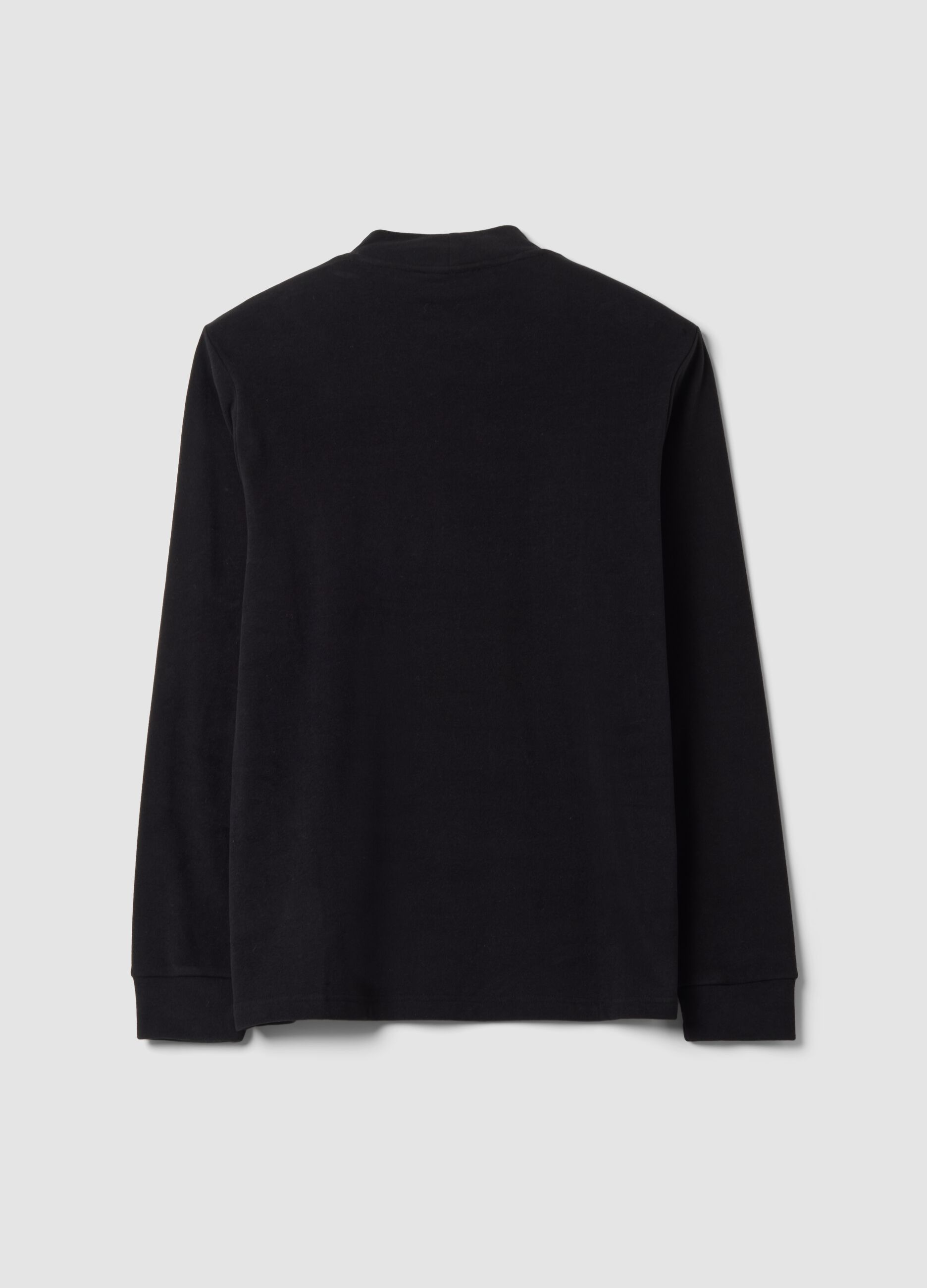 Black stretch-fabric top with stand-up collar