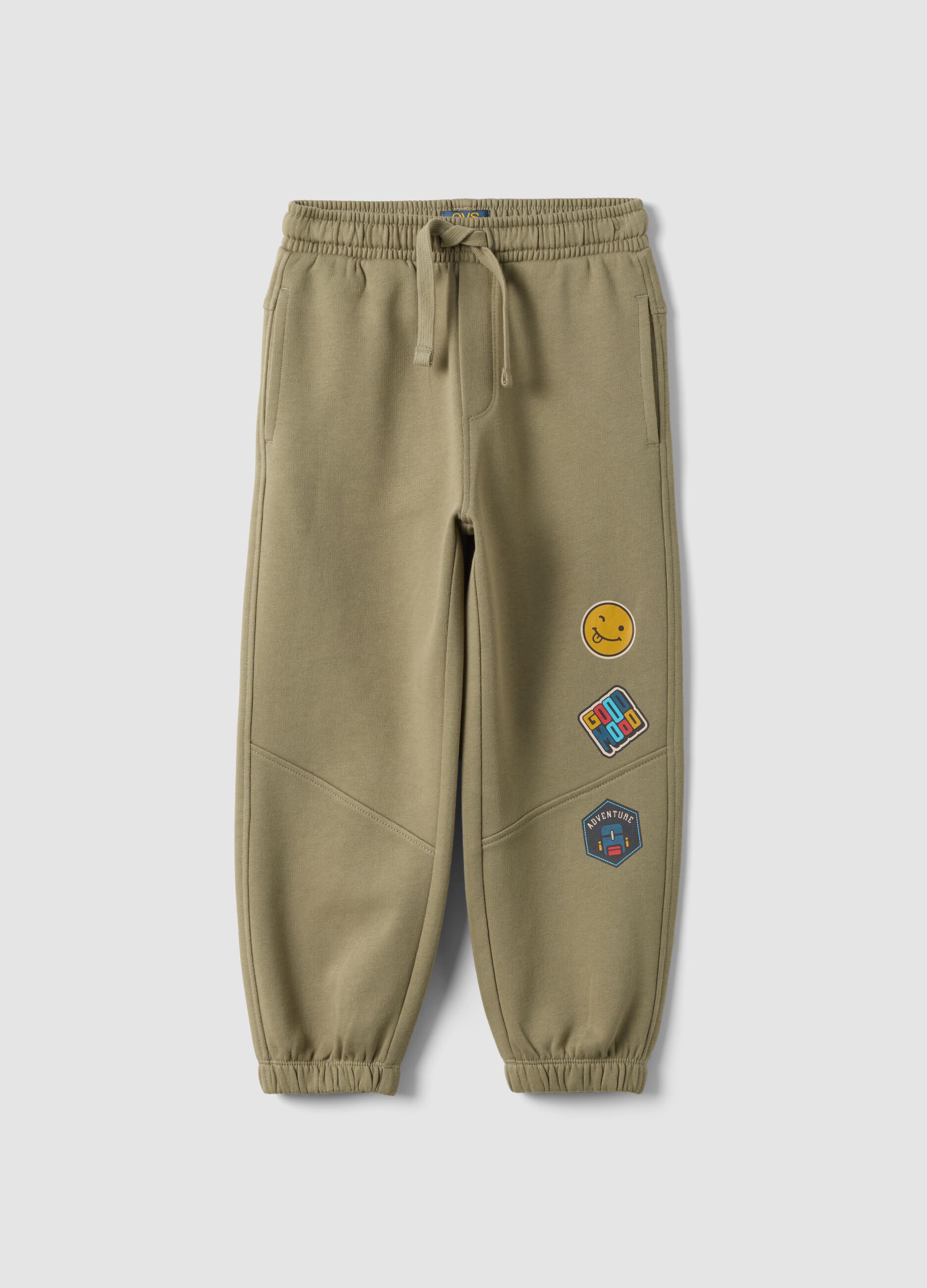 Beige pure cotton fleece over-fit jogger trousers